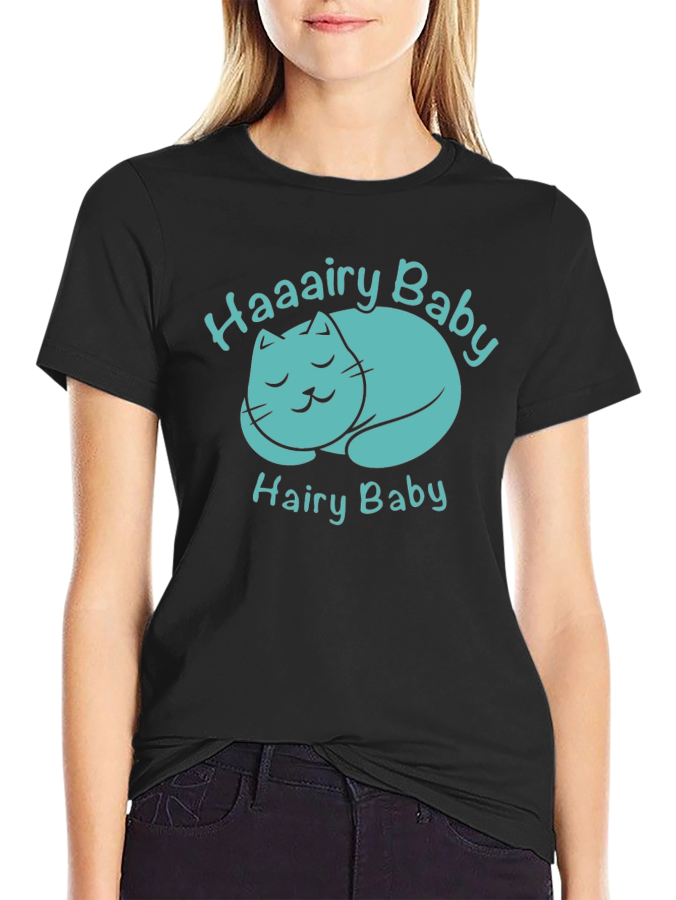 Haaairy Baby Cat Graphic Tee - Black