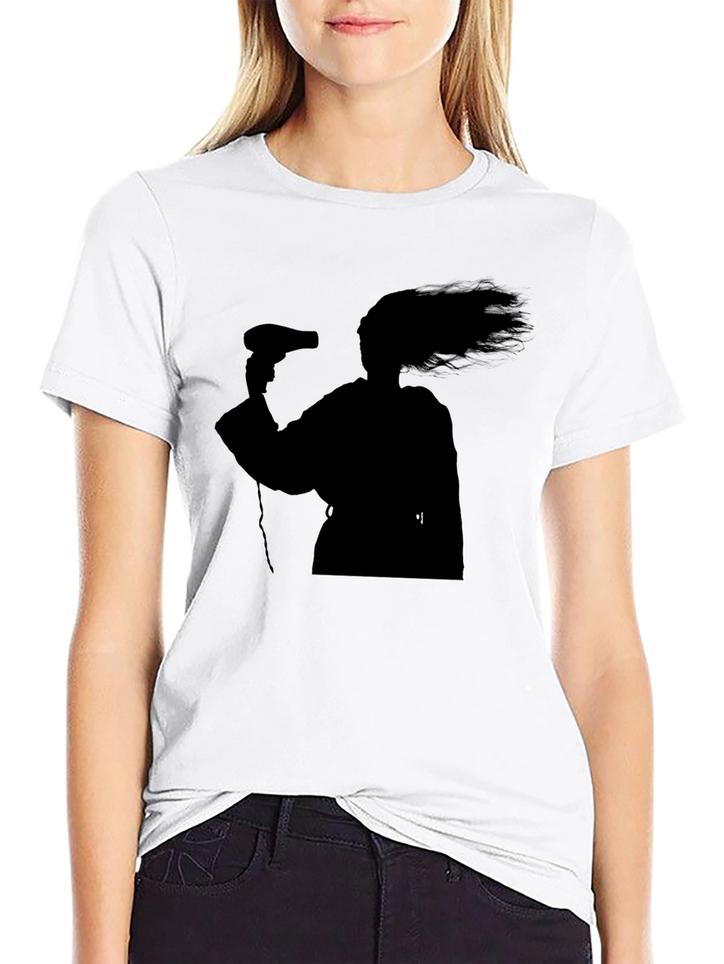 Silhouette Hair Dryer T-Shirt - Black Unisex Tee