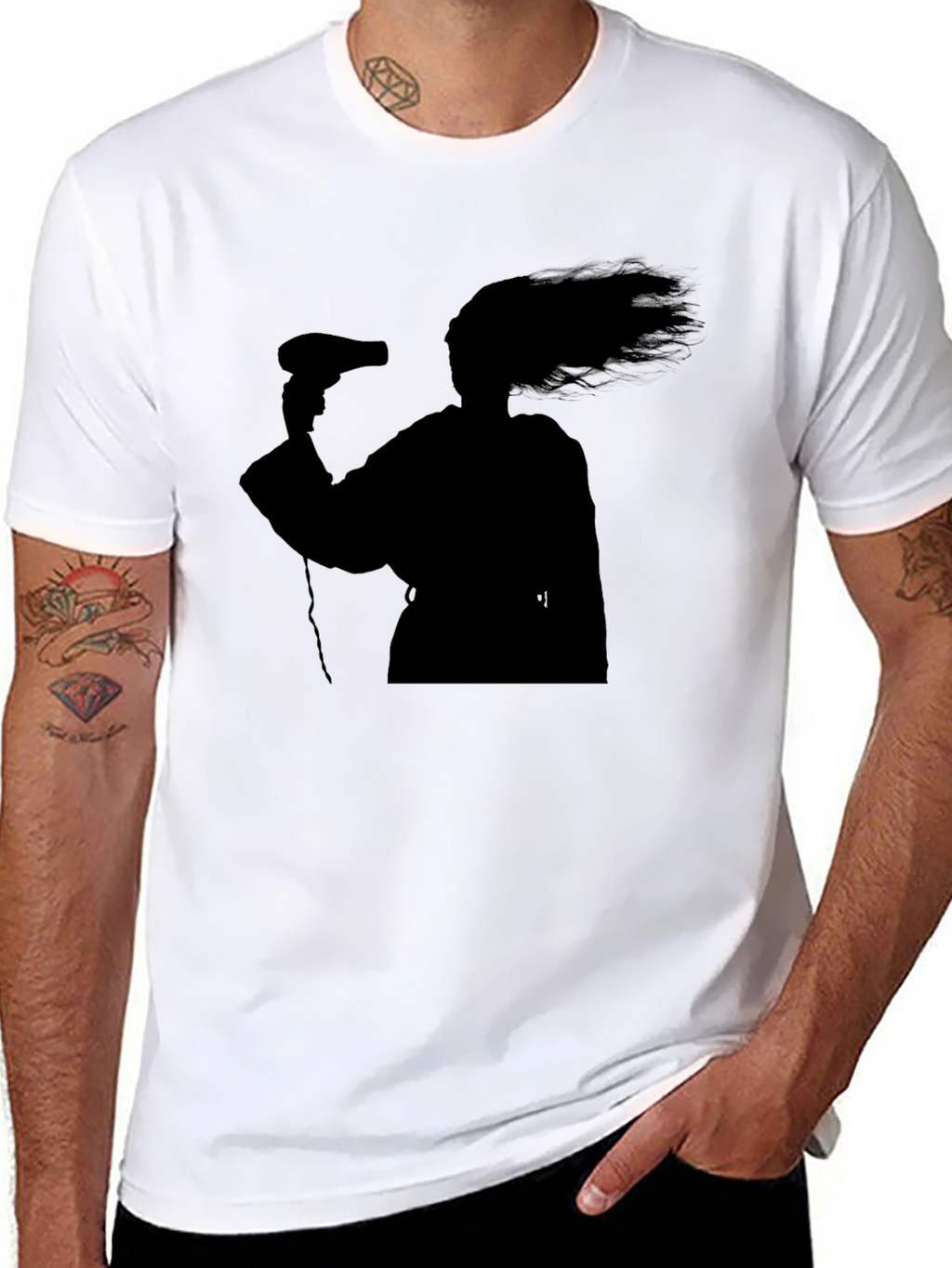 Silhouette Hair Dryer T-Shirt - Black Unisex Tee