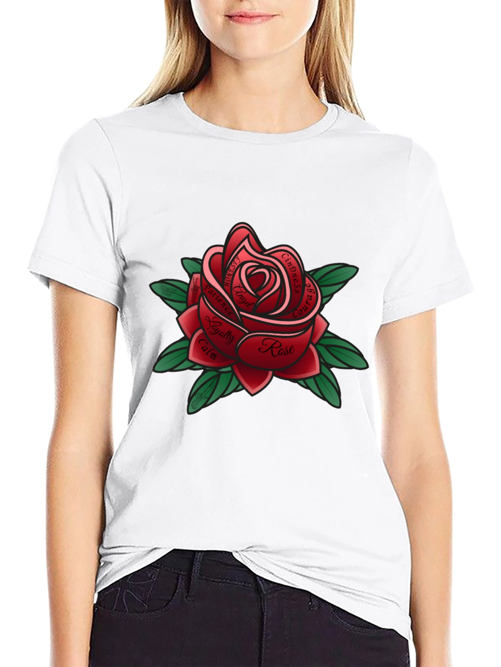 Rose Tattoo Style Graphic Tee - Black