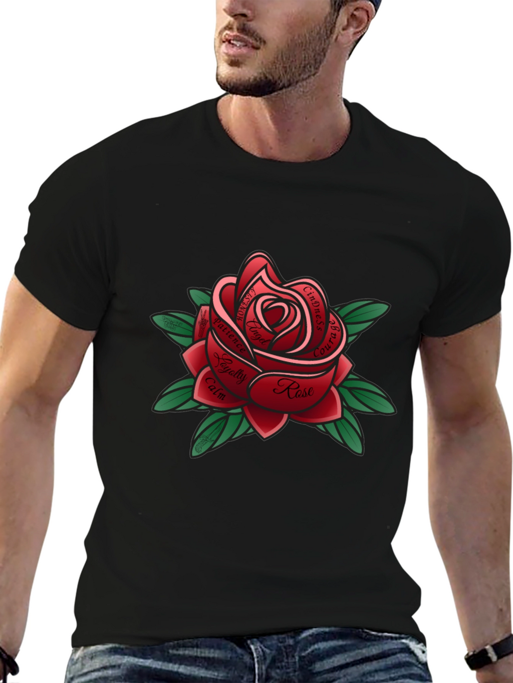 Rose Tattoo Style Graphic Tee - Black