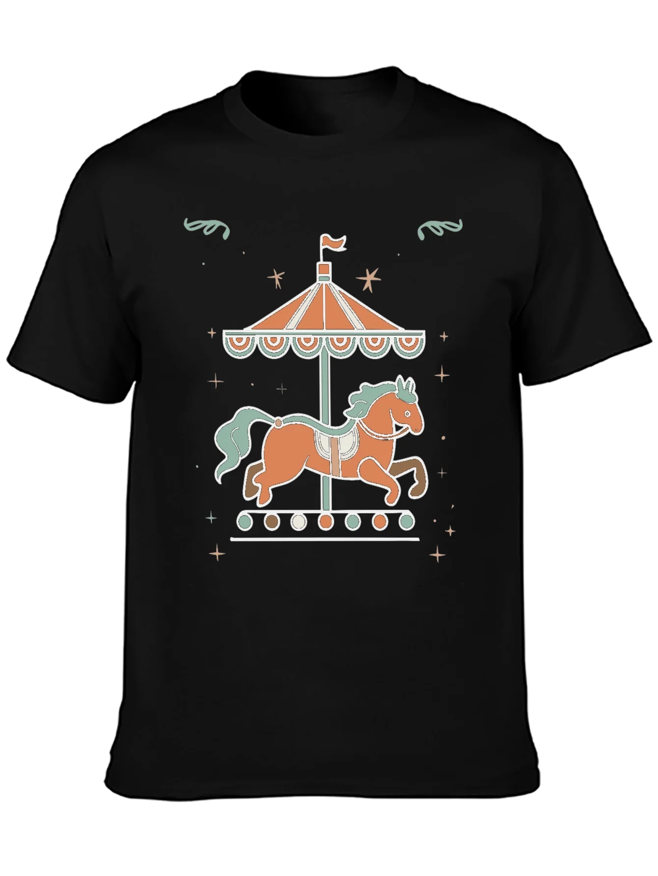 Carousel Horse Graphic Tee - Black Cotton Blend Shirt