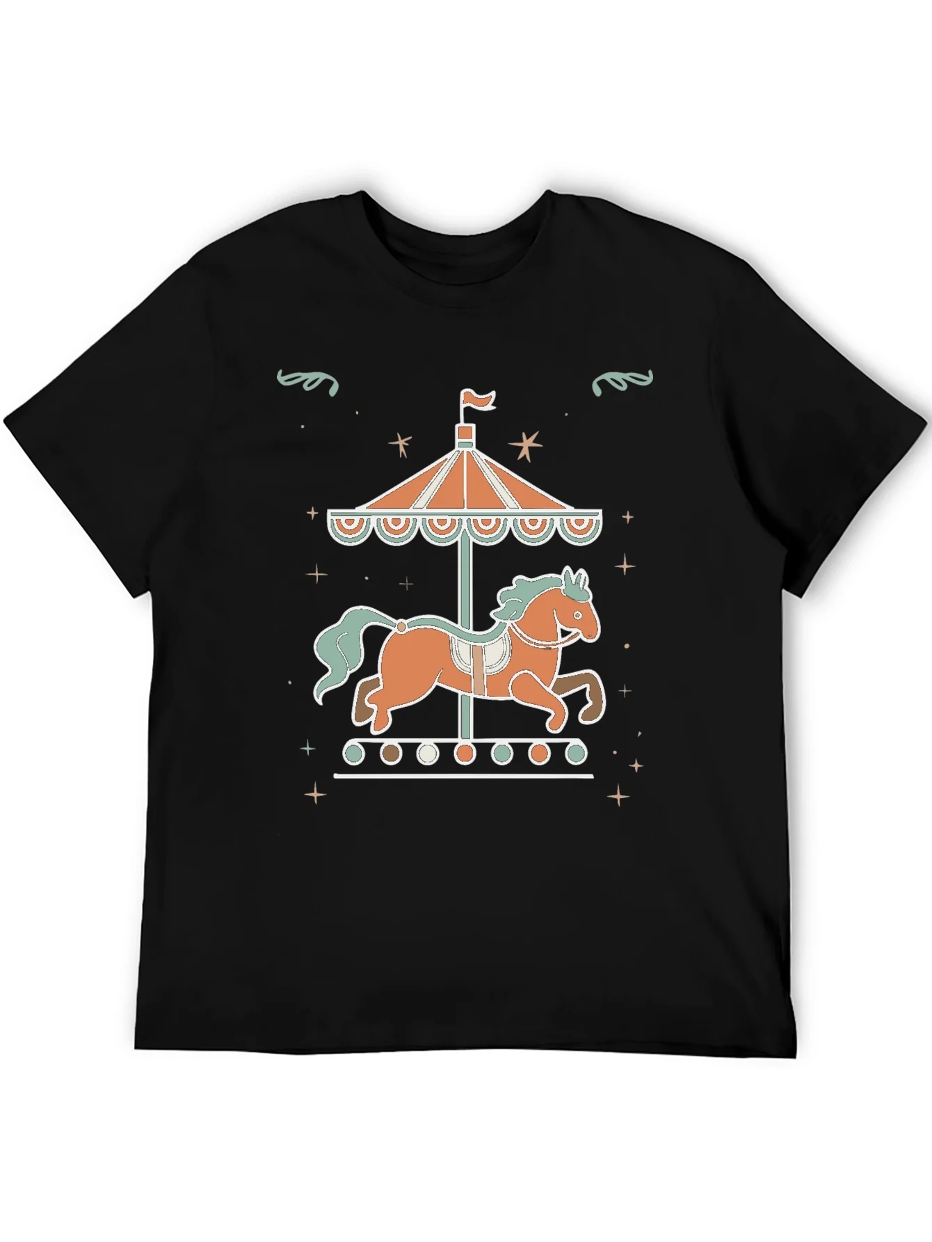 Carousel Horse Graphic Tee - Black Cotton Blend Shirt