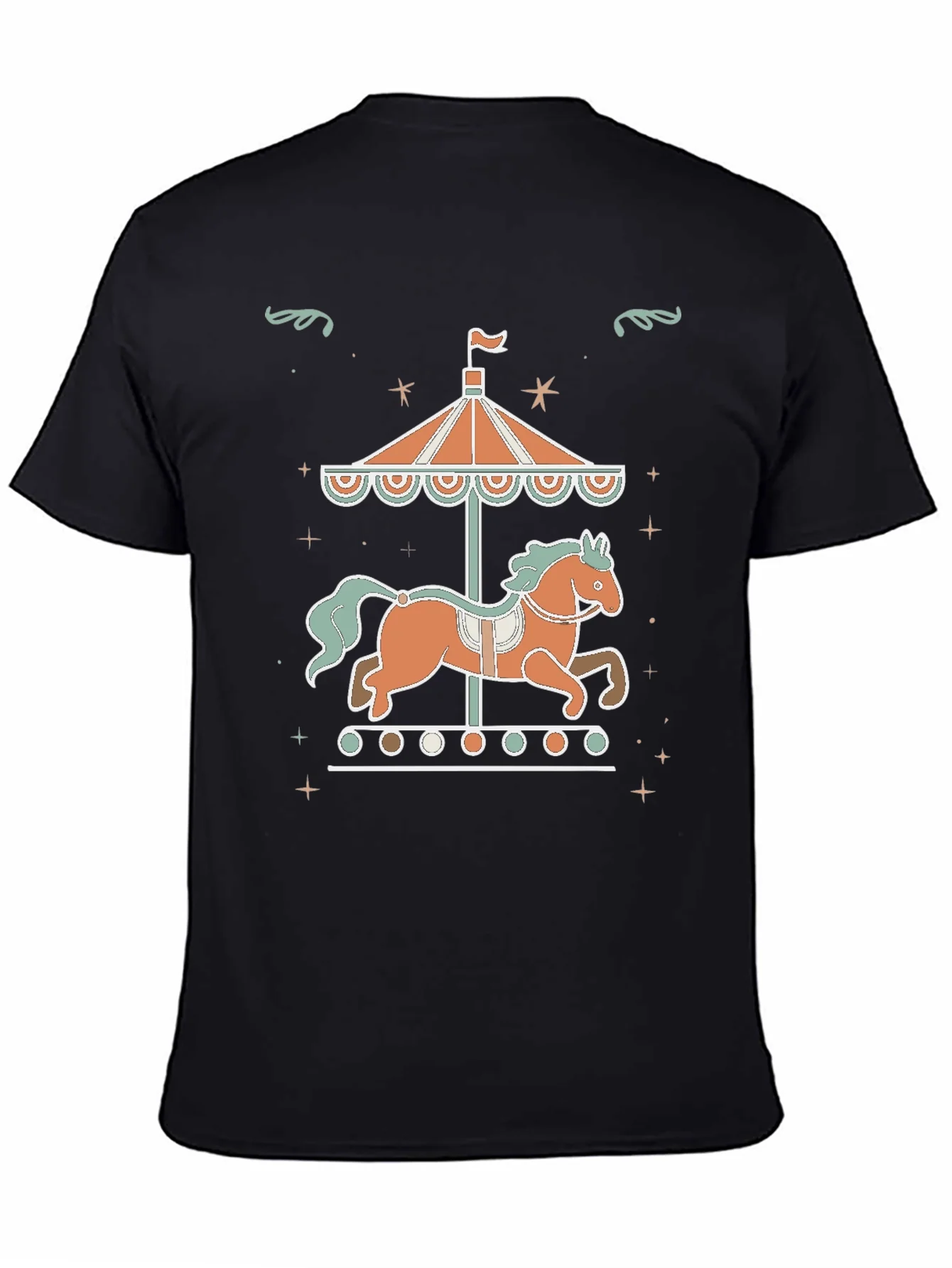 Carousel Horse Graphic Tee - Black Cotton Blend Shirt