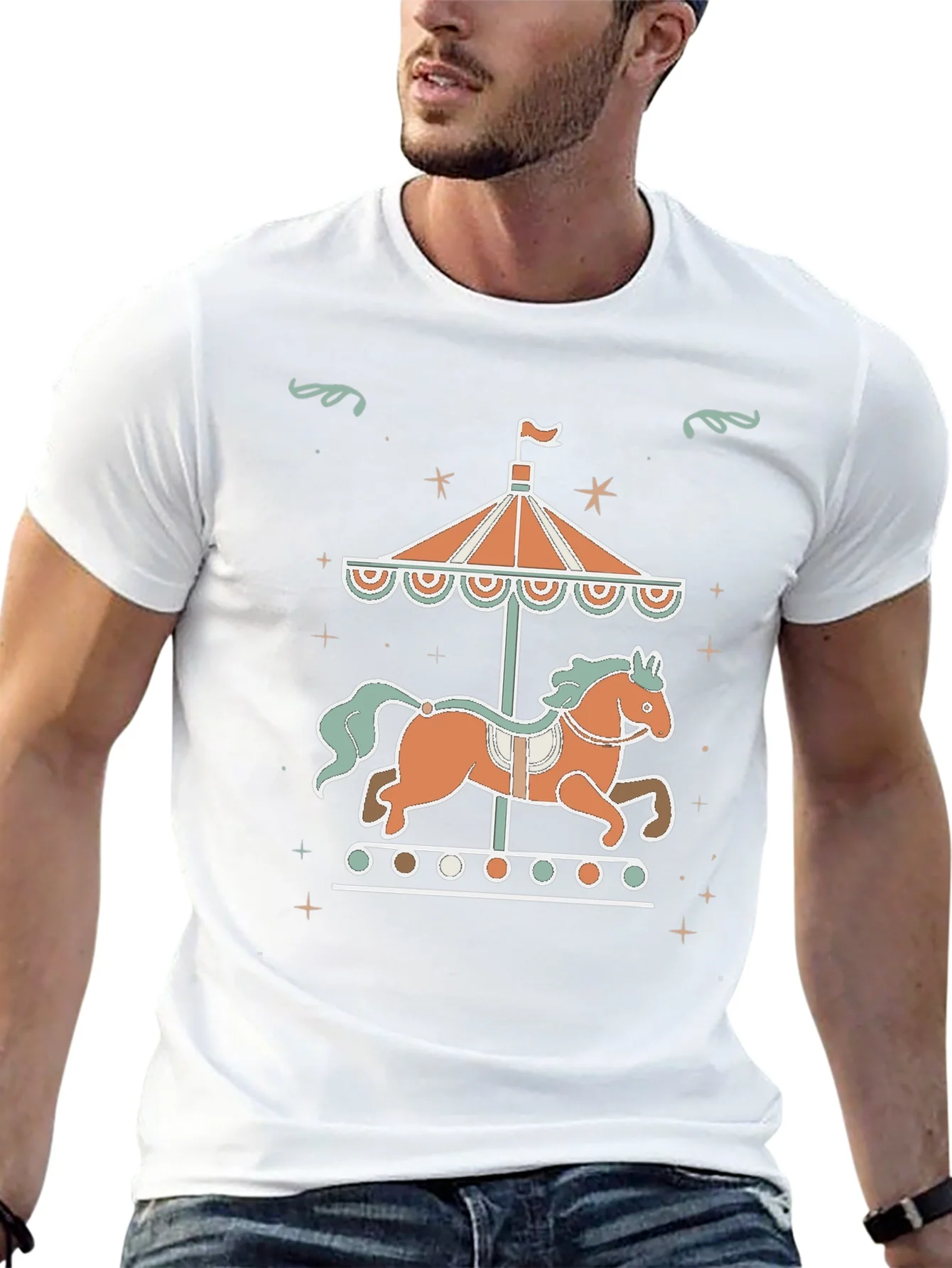 Carousel Horse Graphic Tee - Black Cotton Blend Shirt