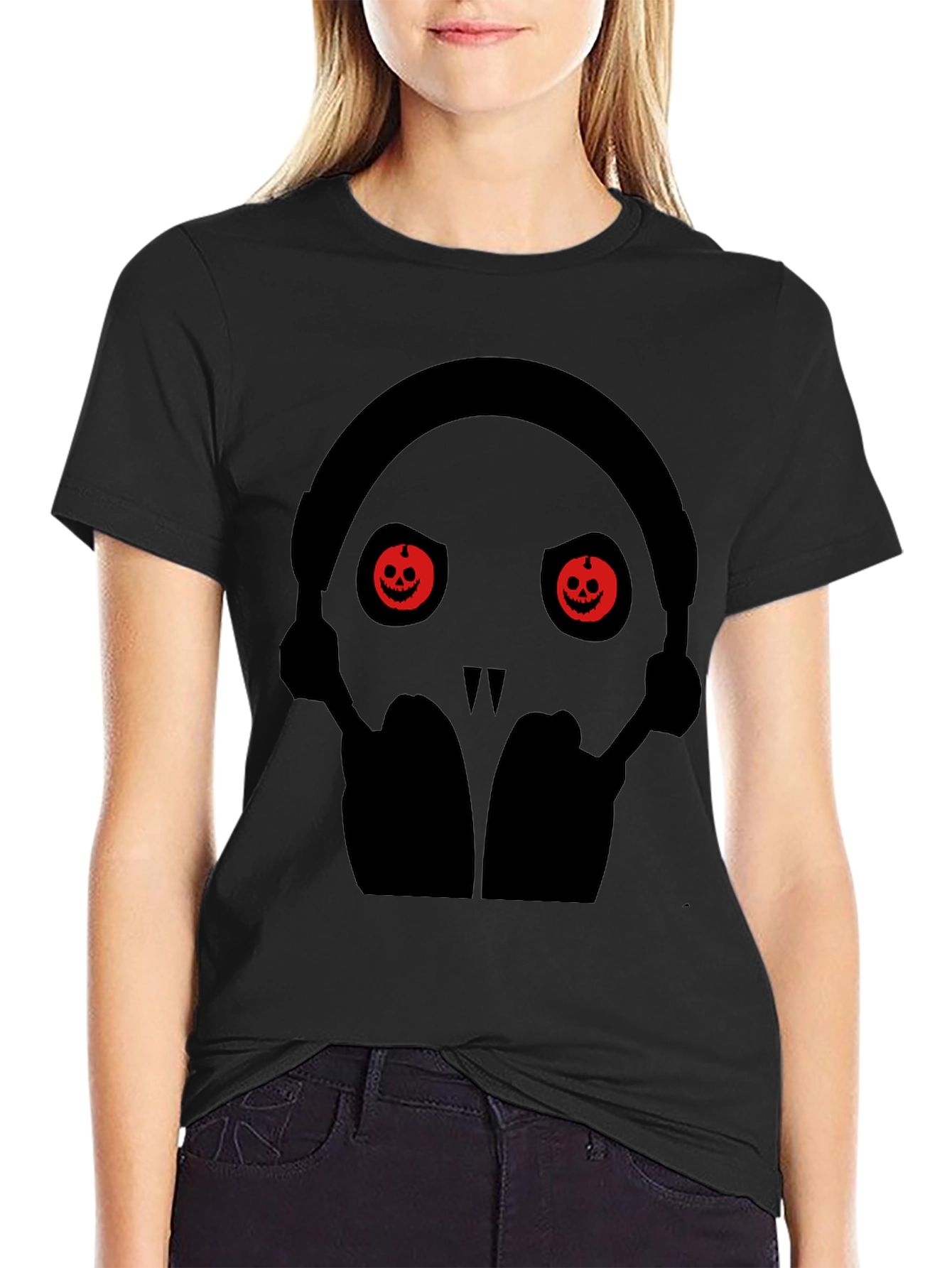 Skull with Pumpkin Eyes Halloween T-Shirt