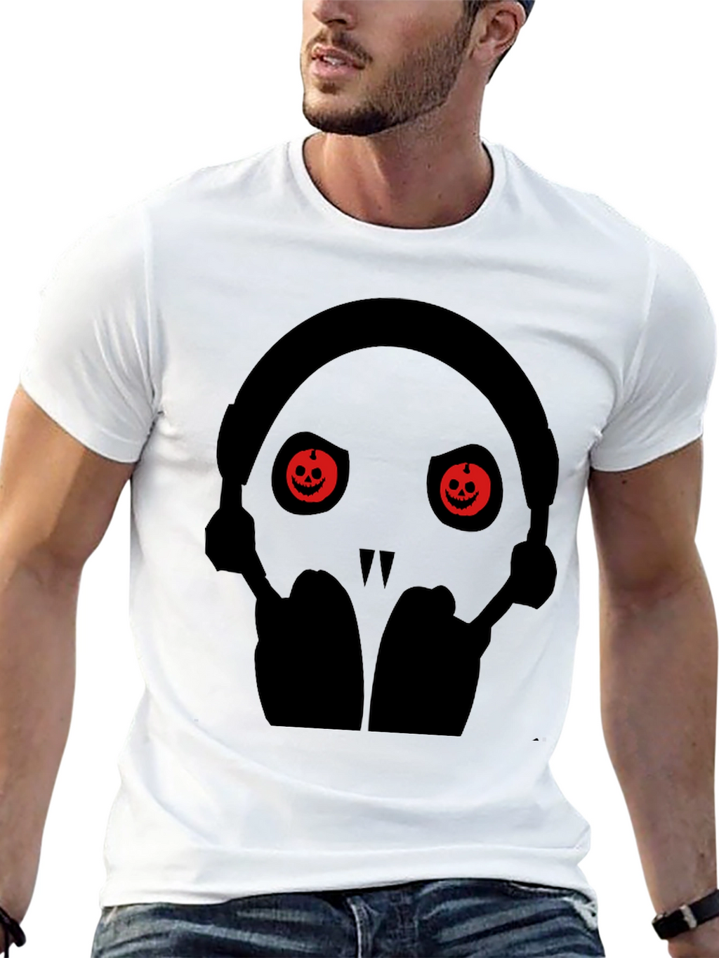 Skull with Pumpkin Eyes Halloween T-Shirt