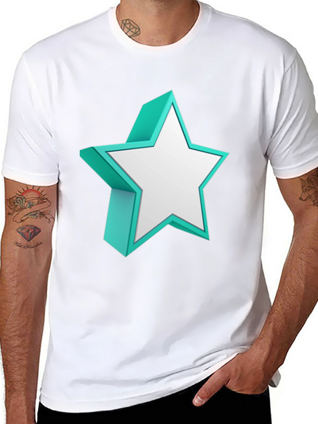 3D Star Graphic Tee - Modern Black T-Shirt