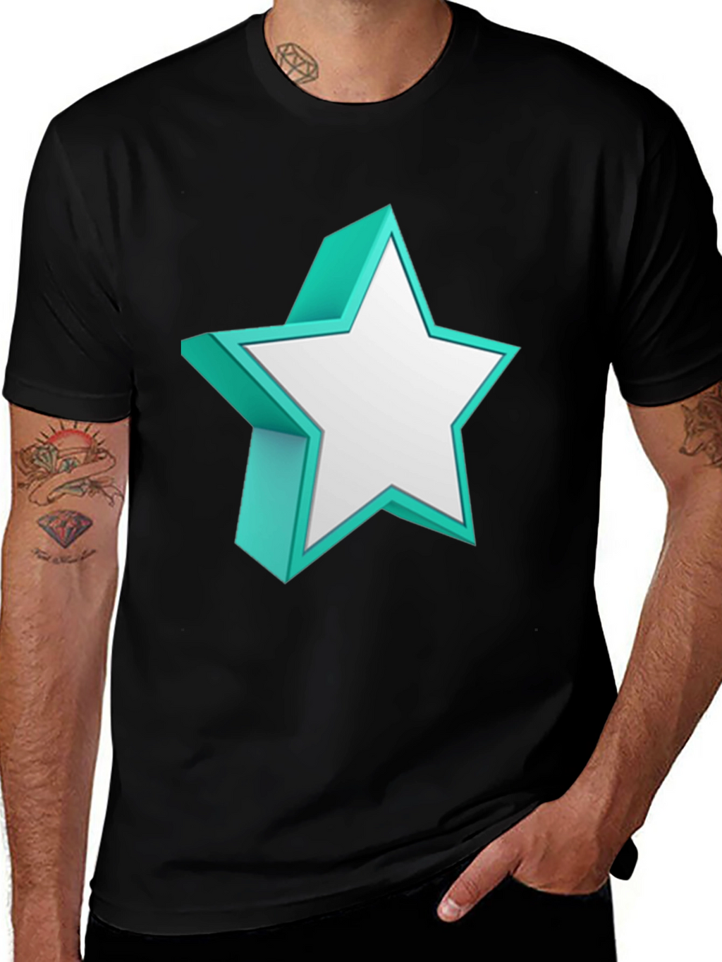 3D Star Graphic Tee - Modern Black T-Shirt