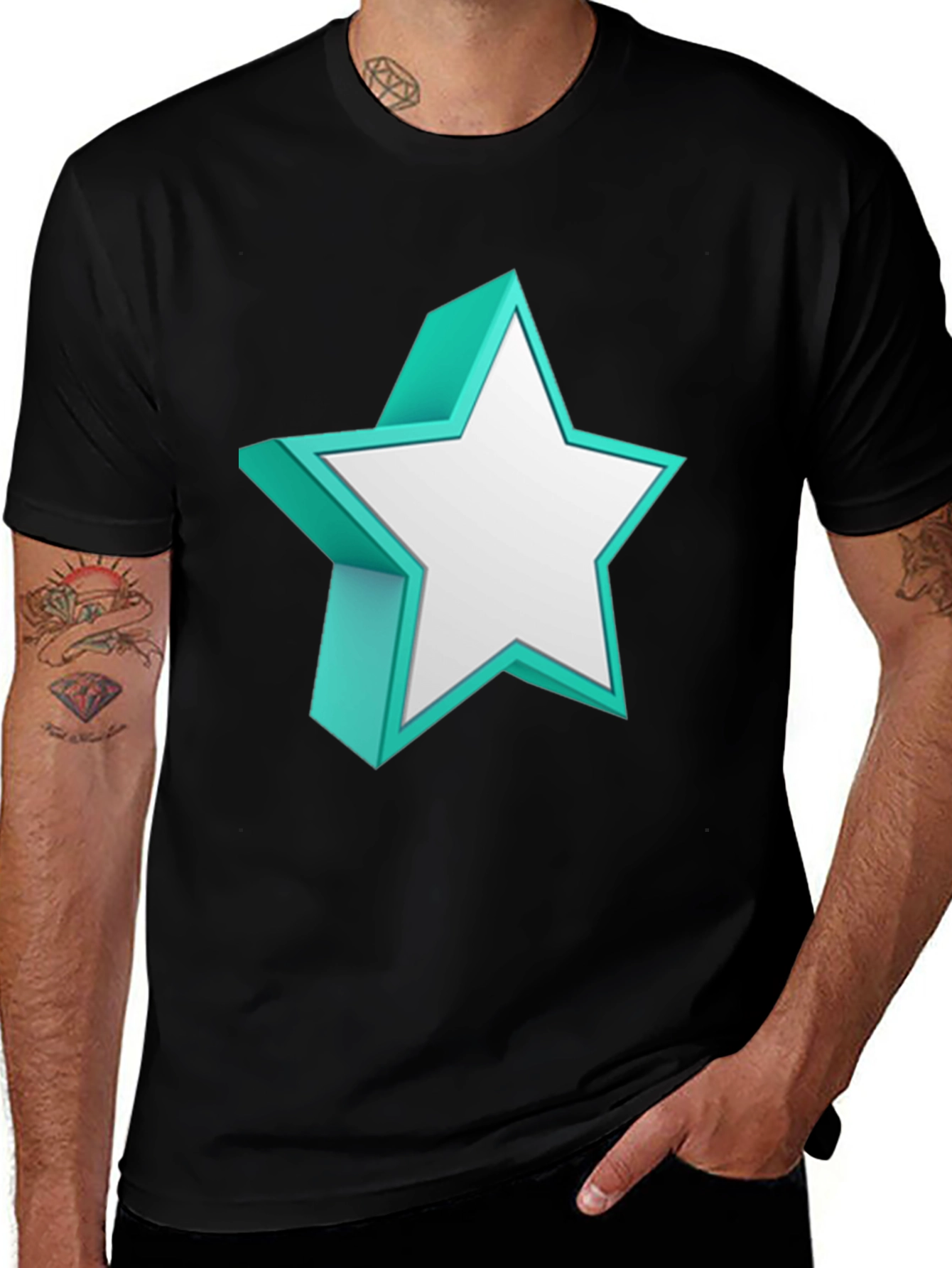 3D Star Graphic Tee - Modern Black T-Shirt