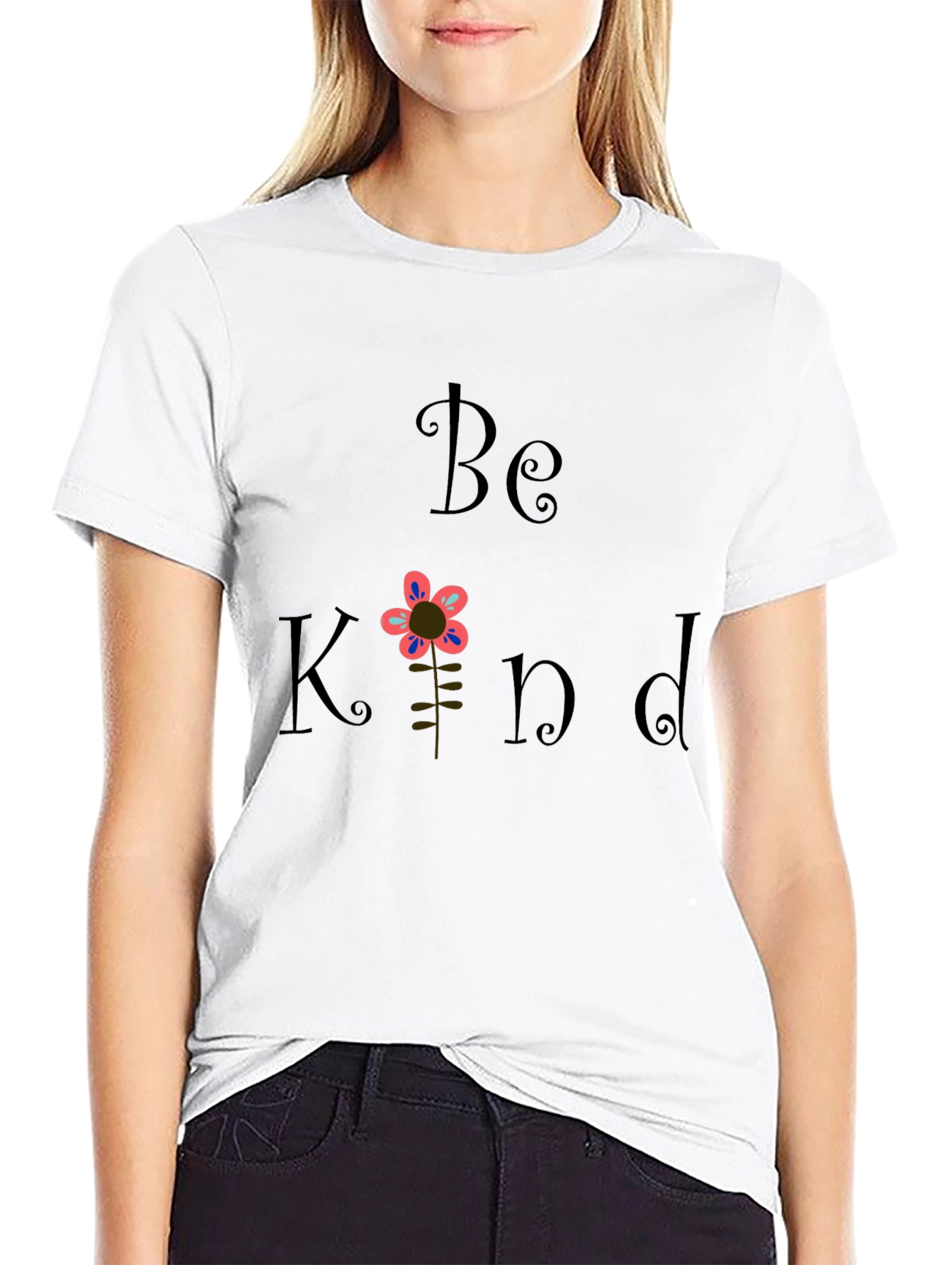 Be Kind Flower Graphic T-Shirt - Black