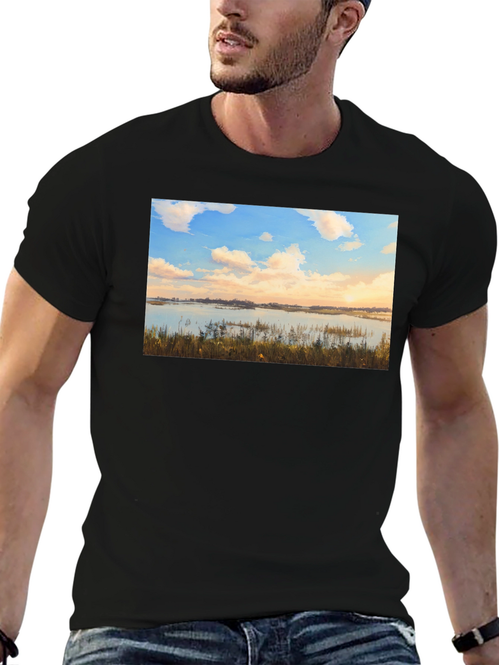 Scenic Lake View Graphic Tee - Black