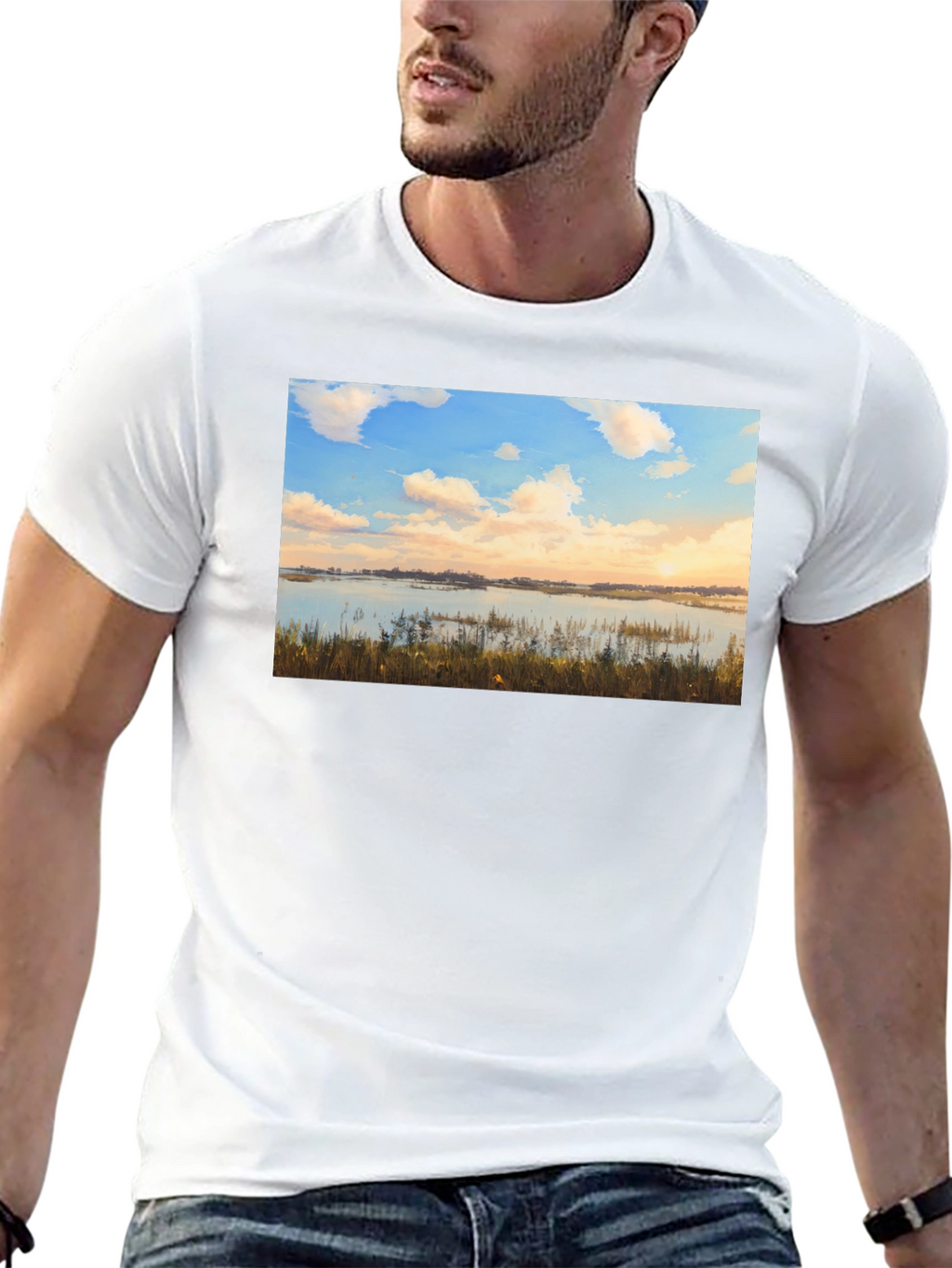 Scenic Lake View Graphic Tee - Black