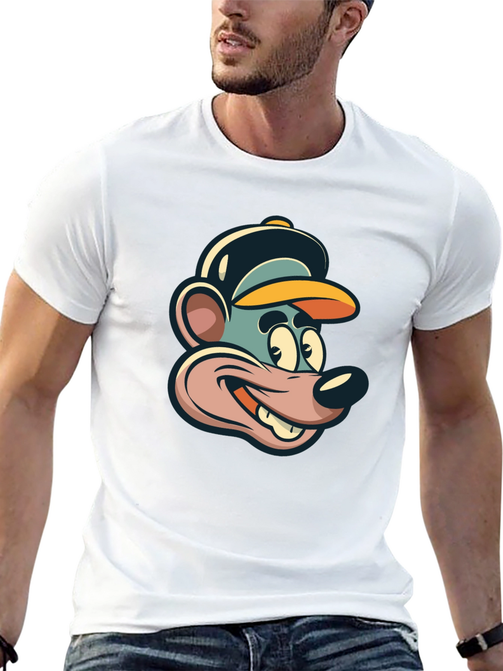 Cartoon Mouse Graphic Tee - Black Cotton T-Shirt