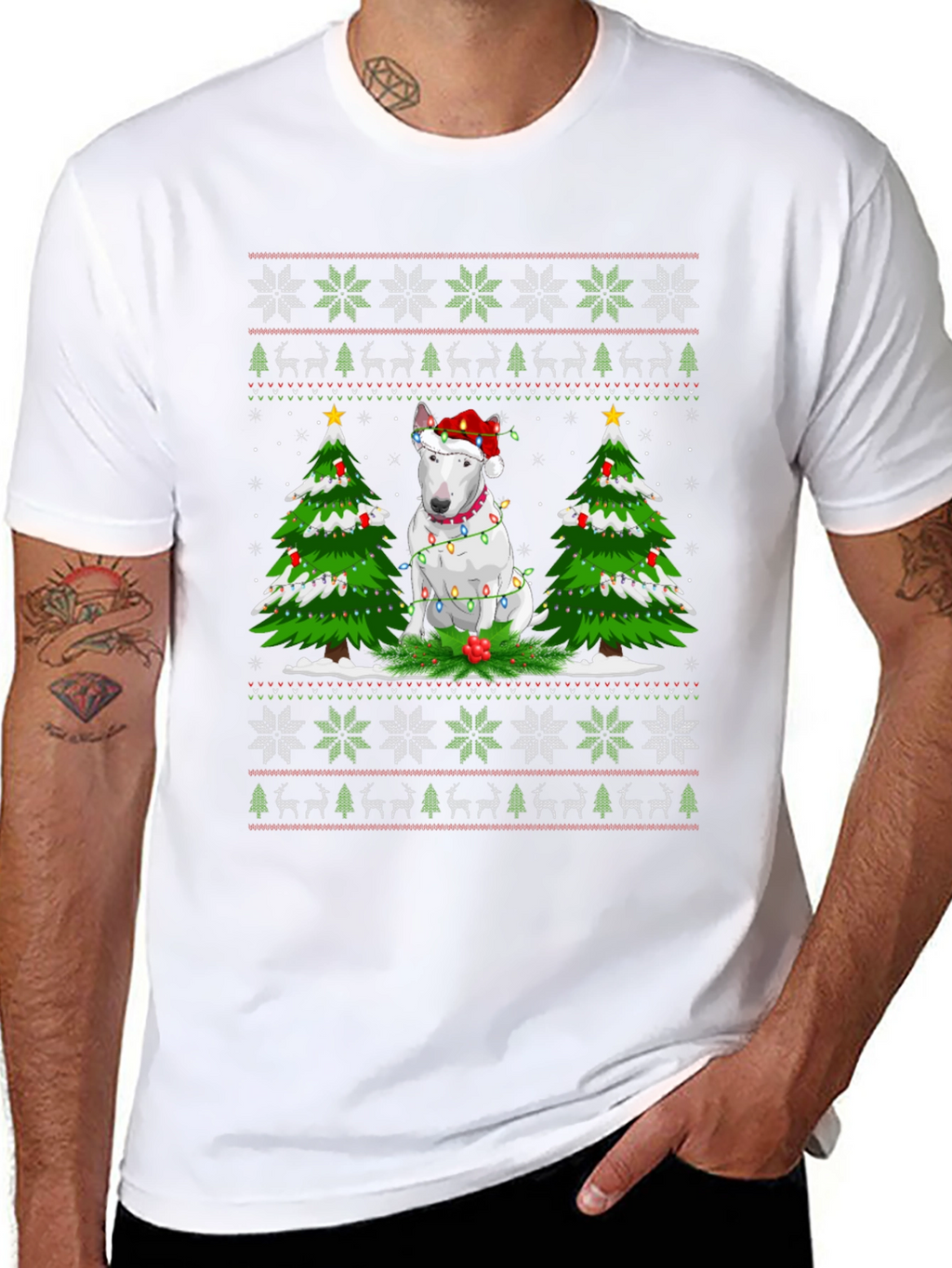 Festive Bull Terrier Christmas Tree T-Shirt