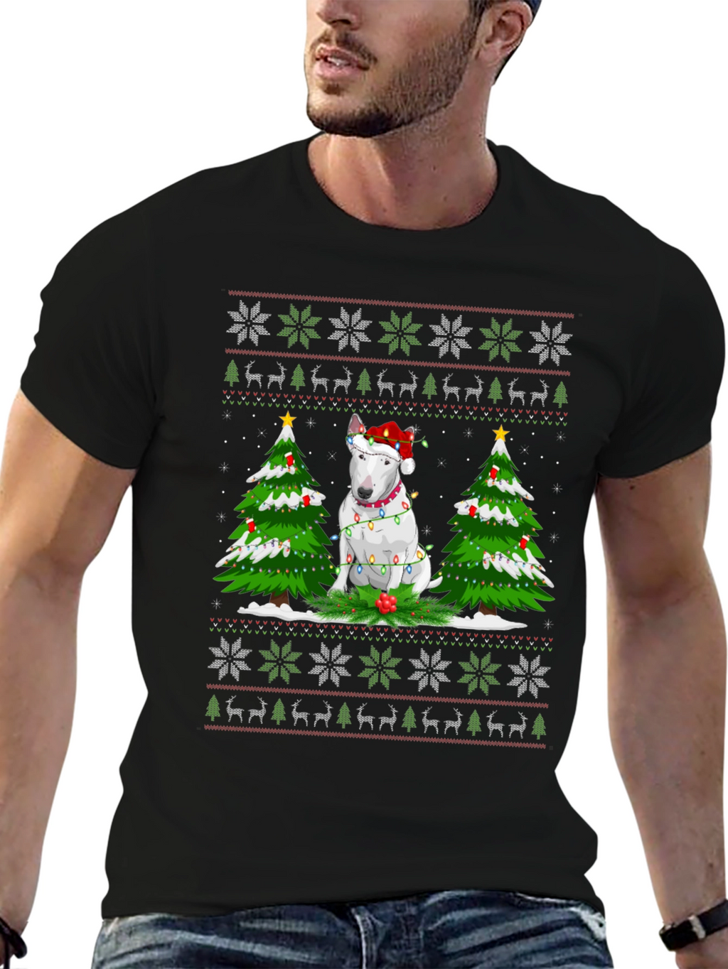 Festive Bull Terrier Christmas Tree T-Shirt