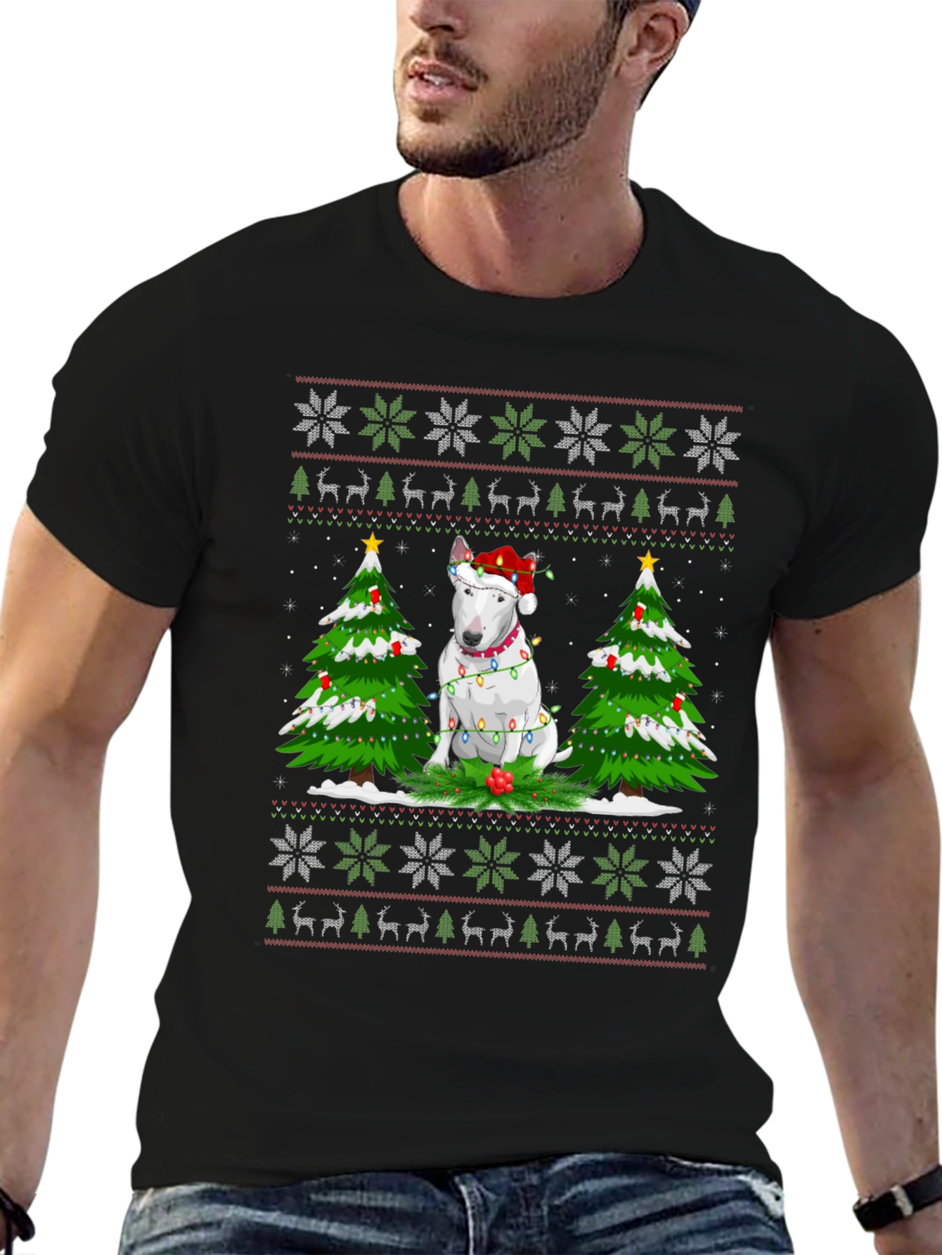Festive Bull Terrier Christmas Tree T-Shirt