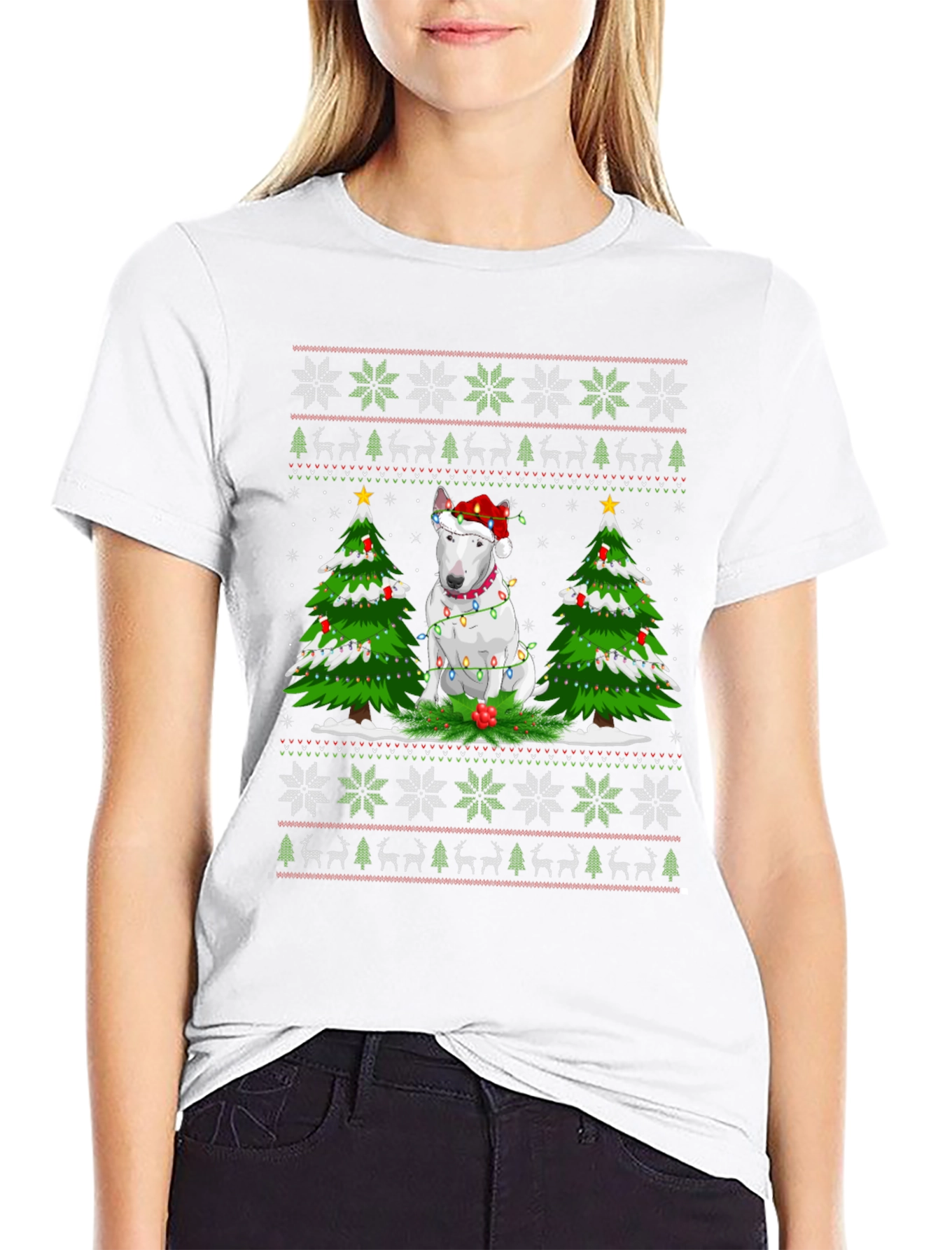 Festive Bull Terrier Christmas Tree T-Shirt