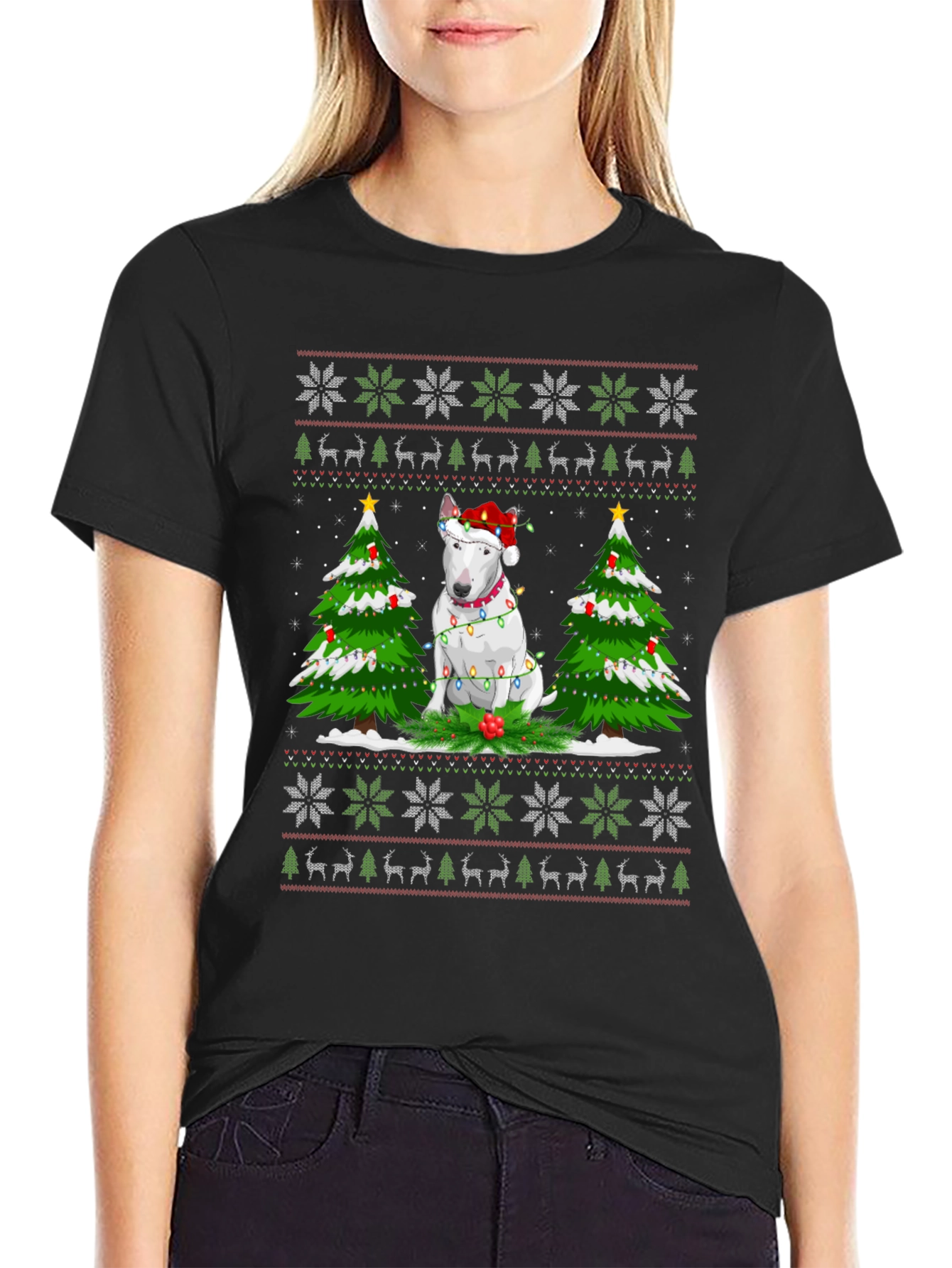 Festive Bull Terrier Christmas Tree T-Shirt