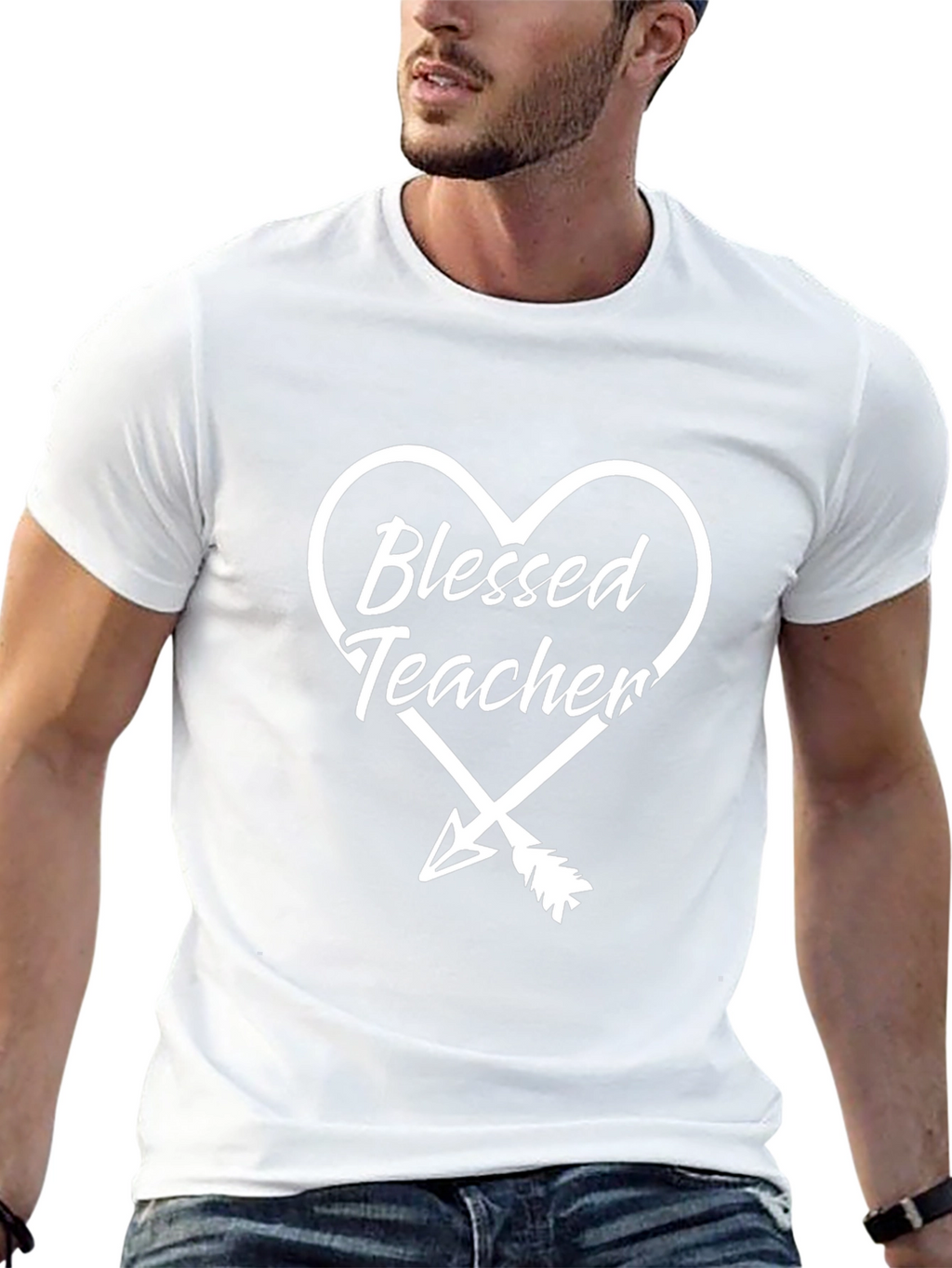 Blessed Teacher Graphic Tee - Heart Arrow Design