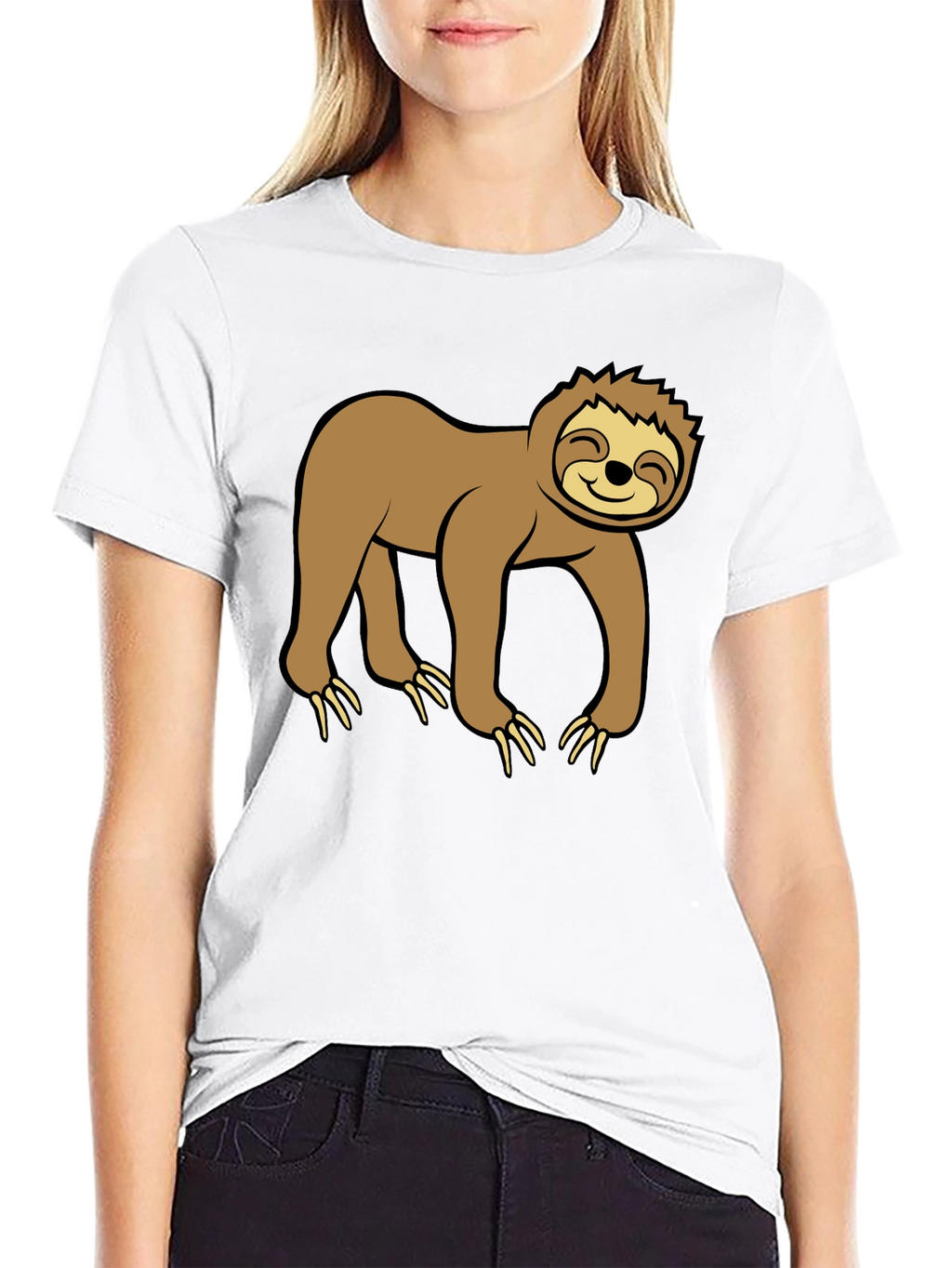 Cute Sloth Graphic Black T-Shirt