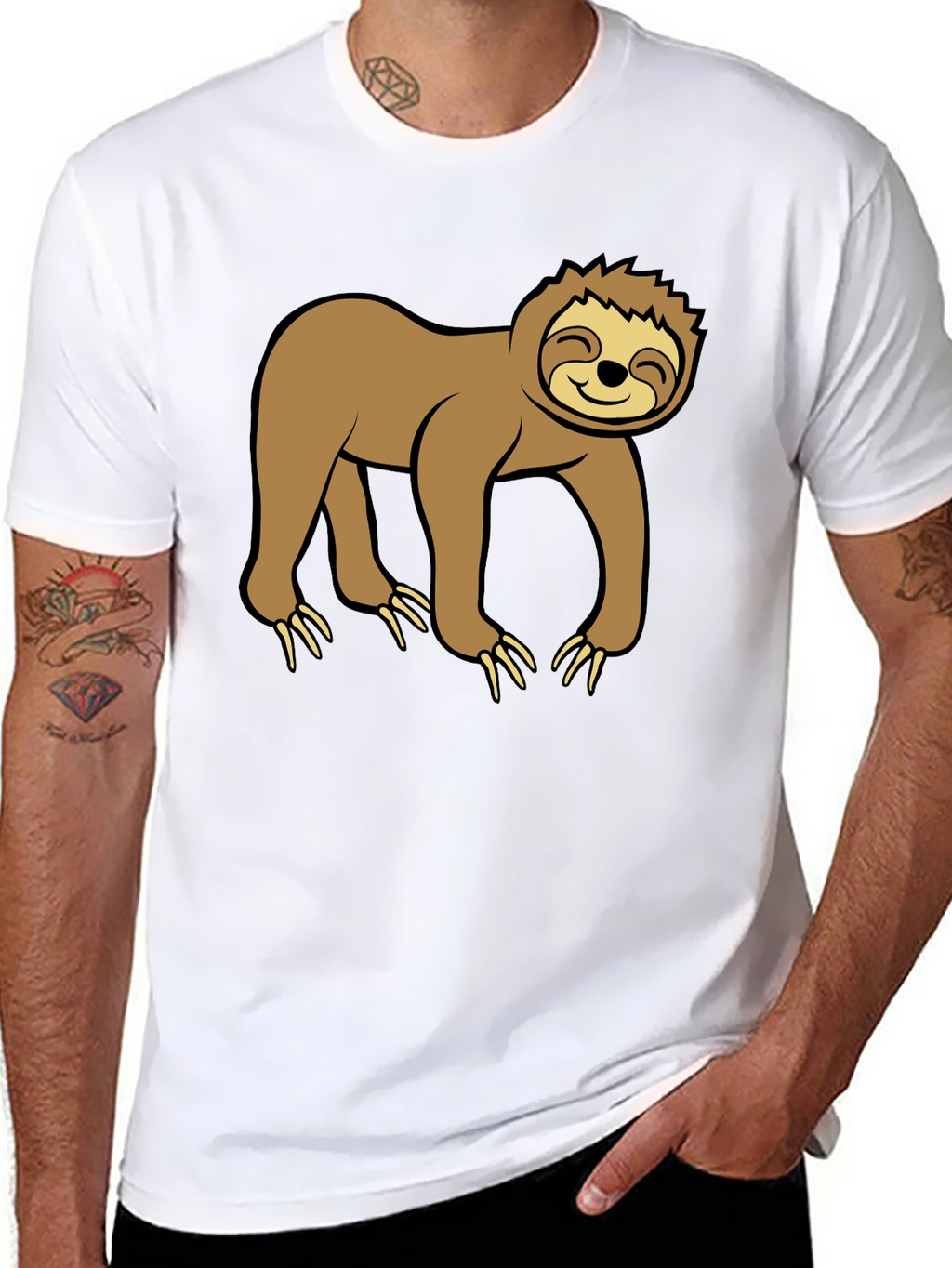 Cute Sloth Graphic Black T-Shirt