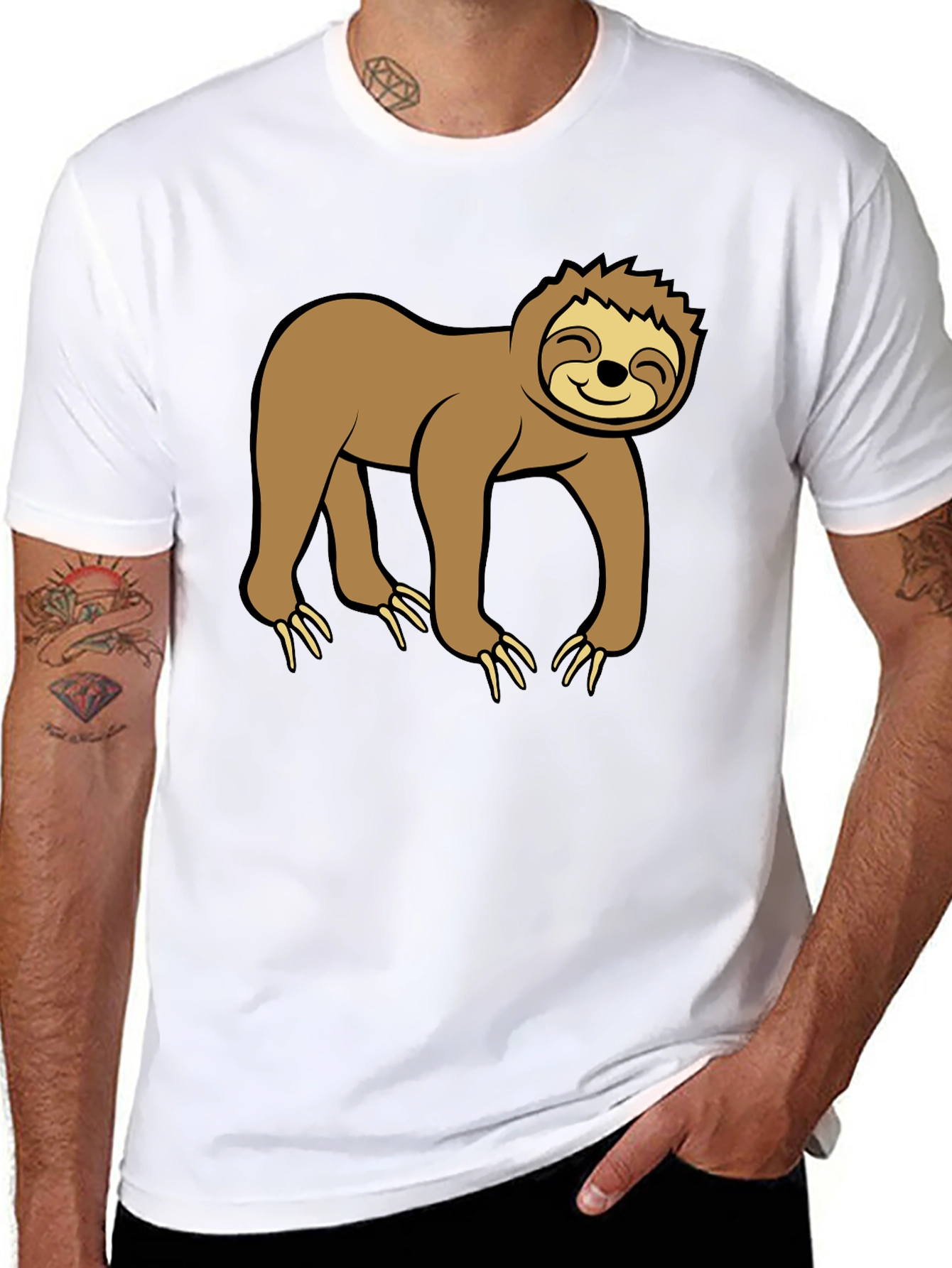Cute Sloth Graphic Black T-Shirt