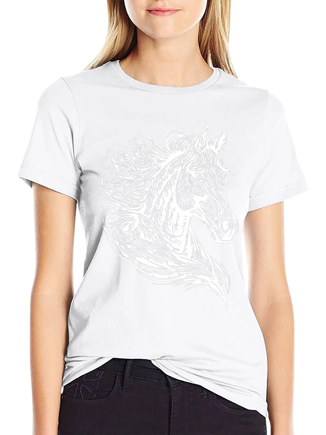 Black T-Shirt with Horse Graphic Tee