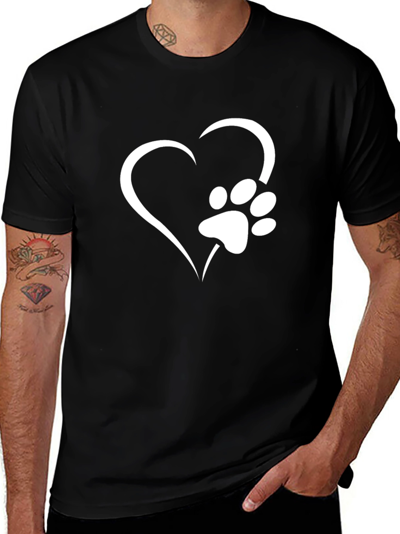 Heart Paw Print Black T-Shirt - Pet Lover Tee
