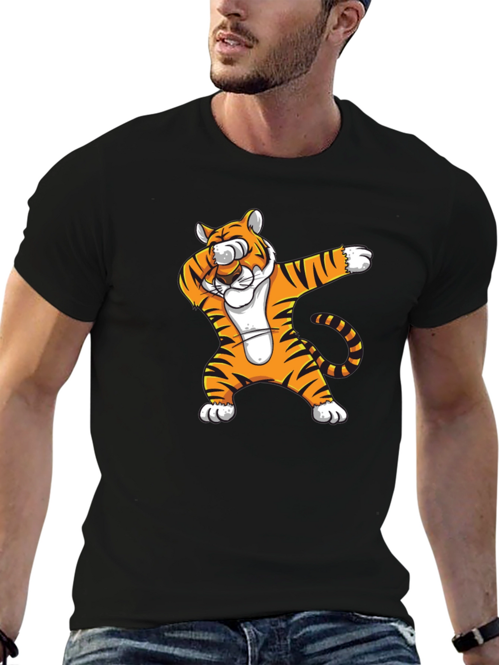 Dabbing Tiger Graphic T-Shirt - Black