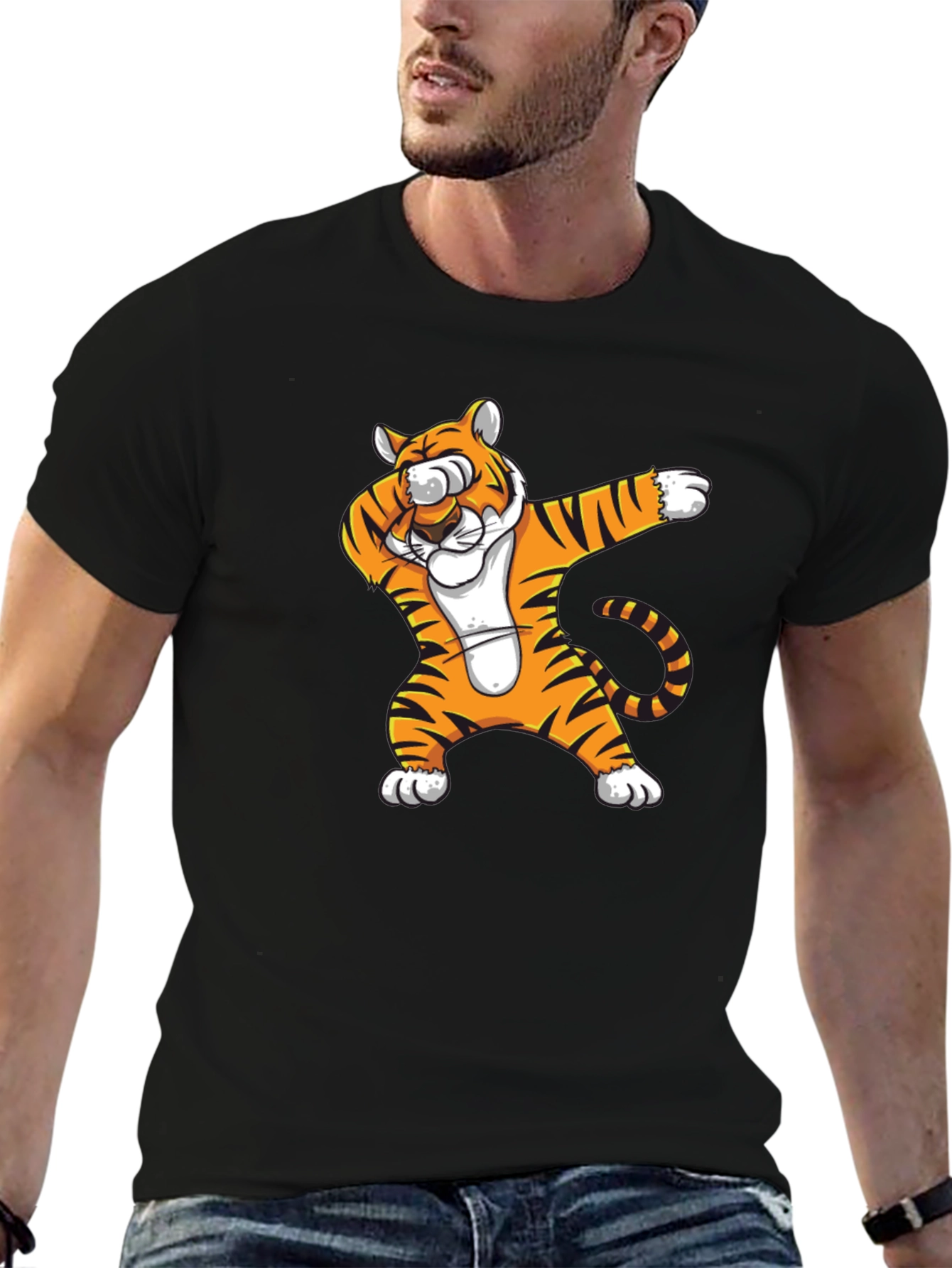 Dabbing Tiger Graphic T-Shirt - Black