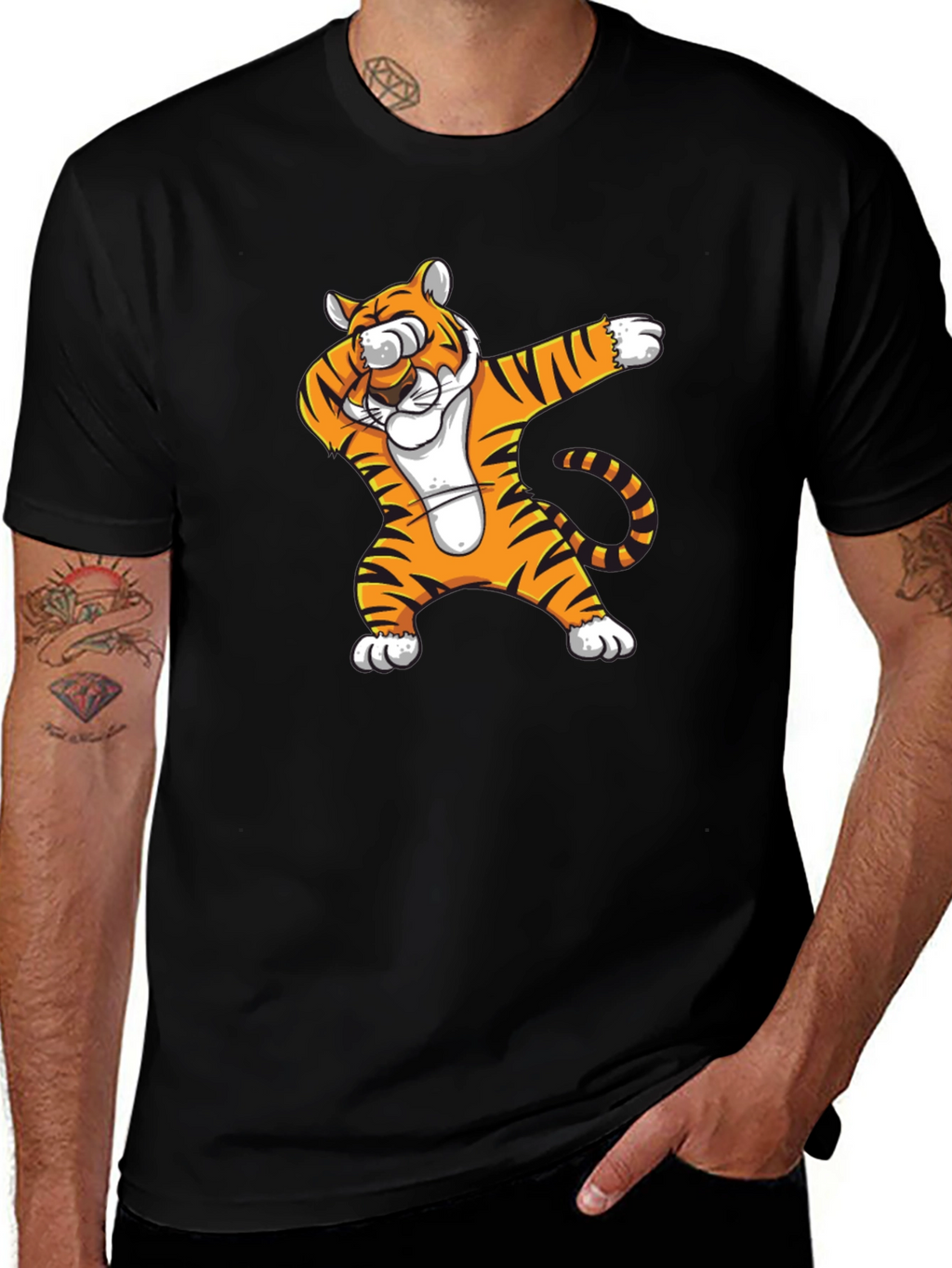 Dabbing Tiger Graphic T-Shirt - Black