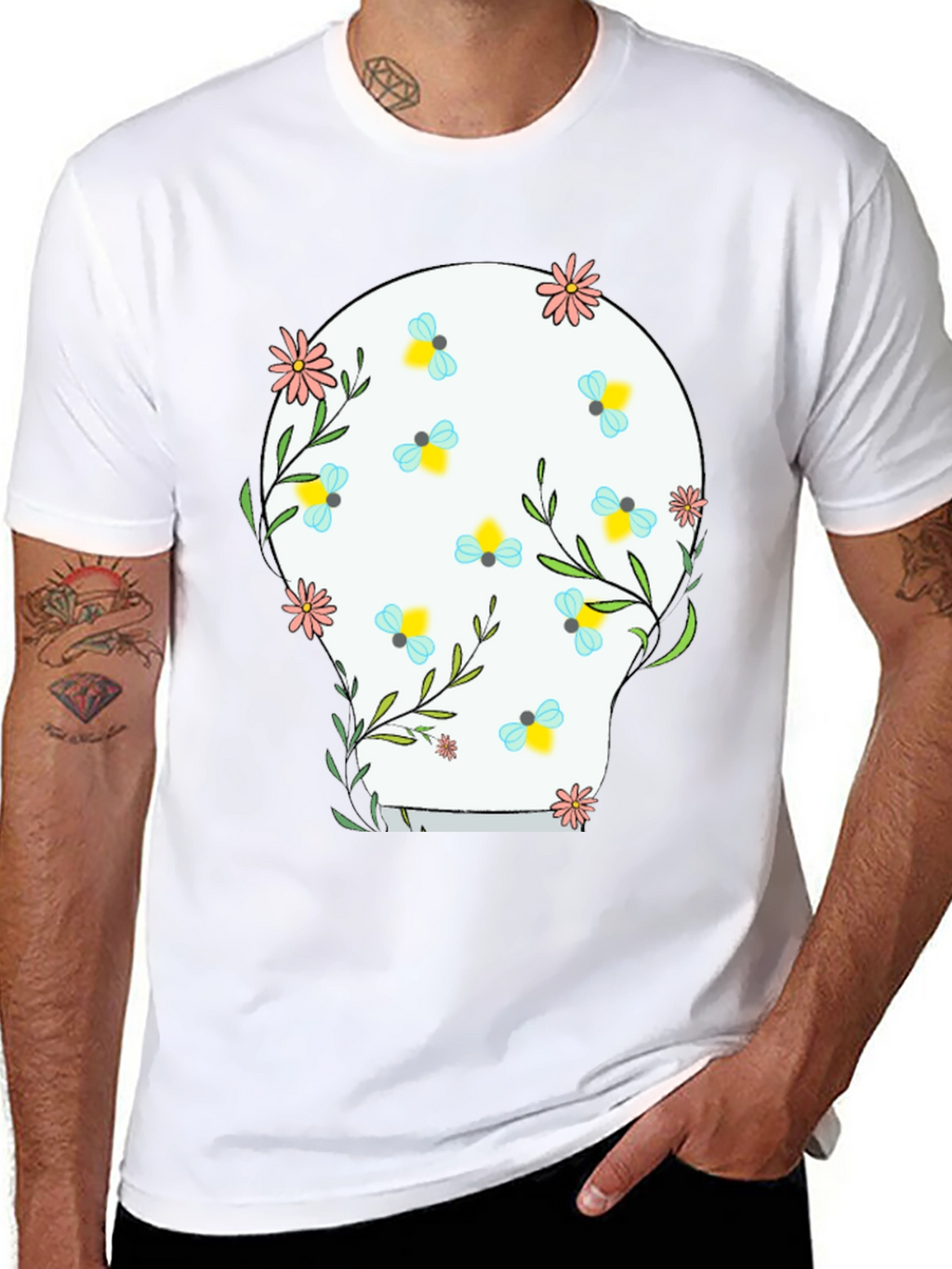 Floral Skull Graphic Tee - Black