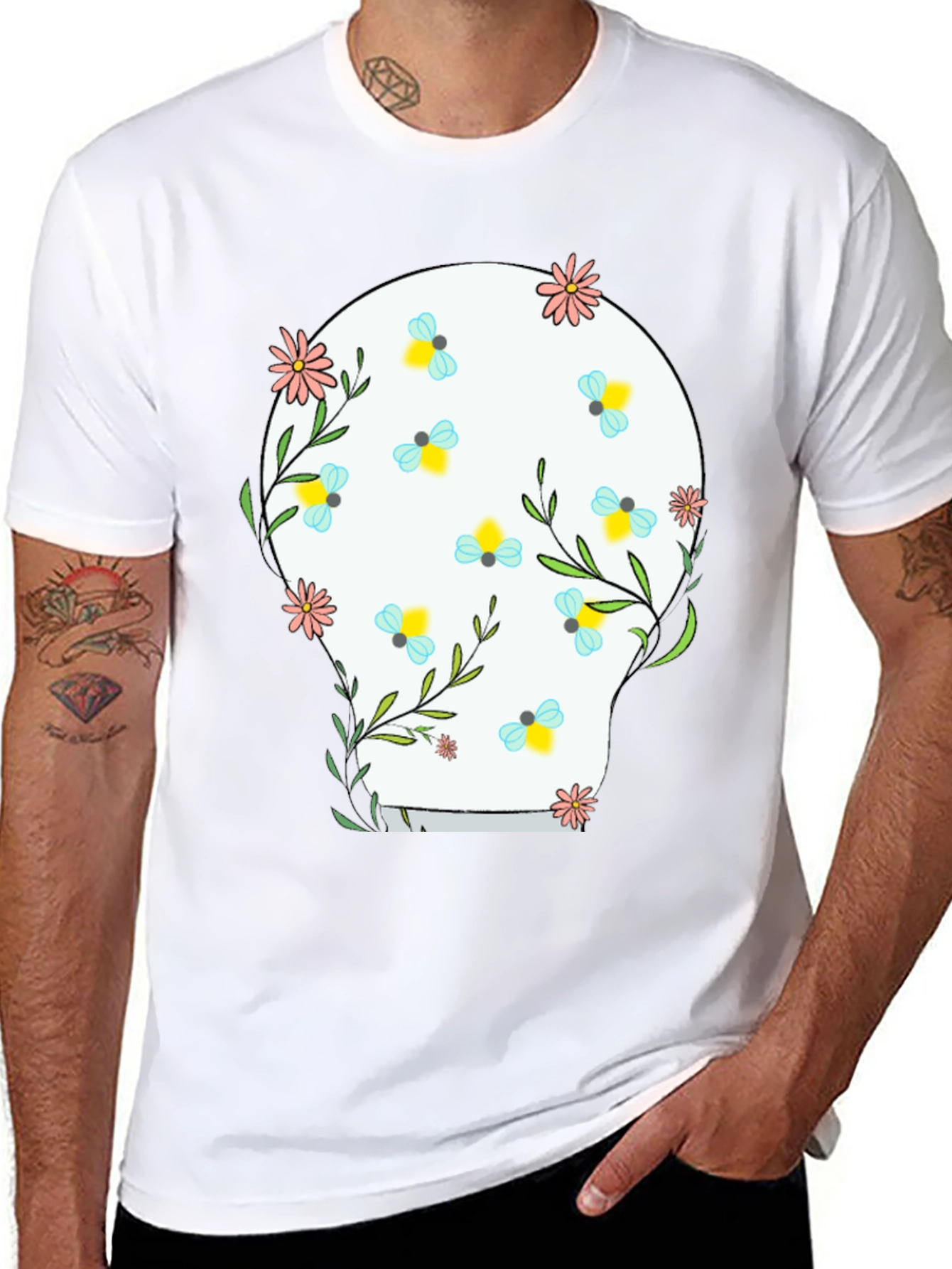 Floral Skull Graphic Tee - Black