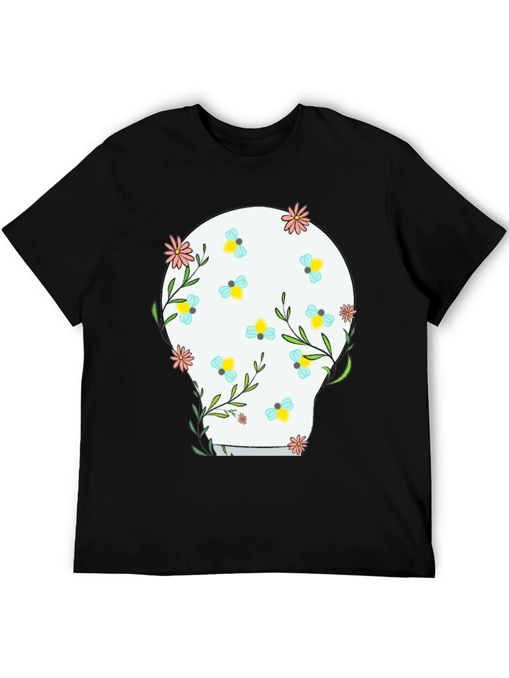 Floral Skull Graphic Tee - Black