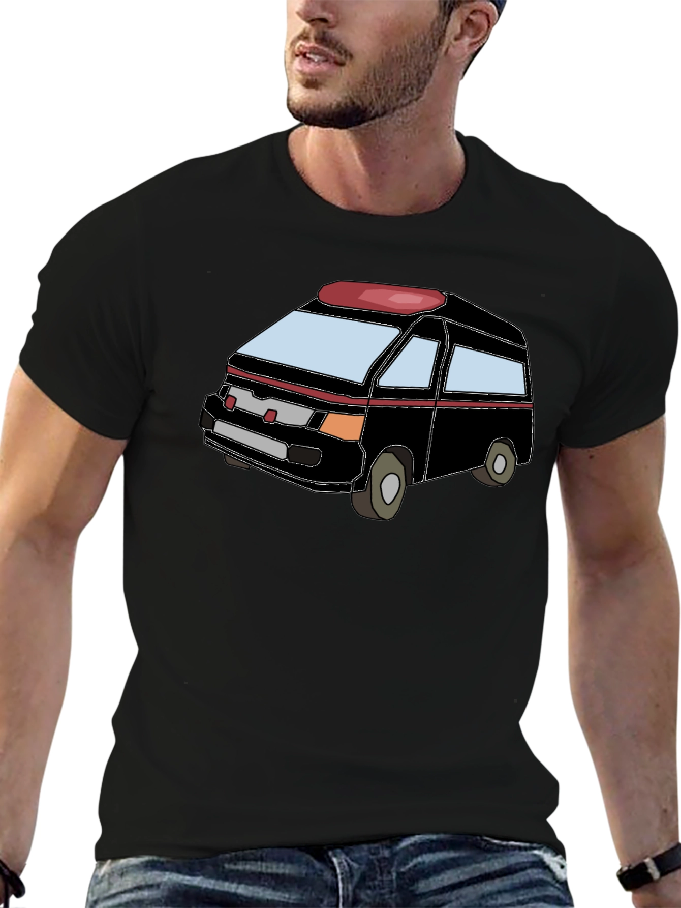 Cartoon Van Graphic Tee - Black Cotton Comfort