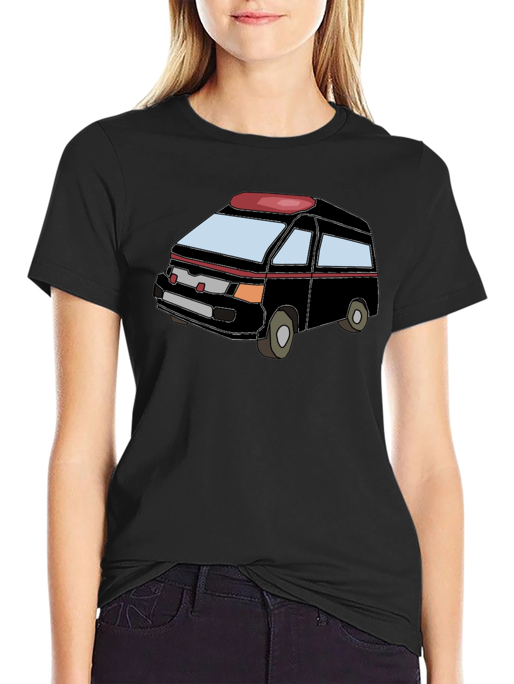 Cartoon Van Graphic Tee - Black Cotton Comfort