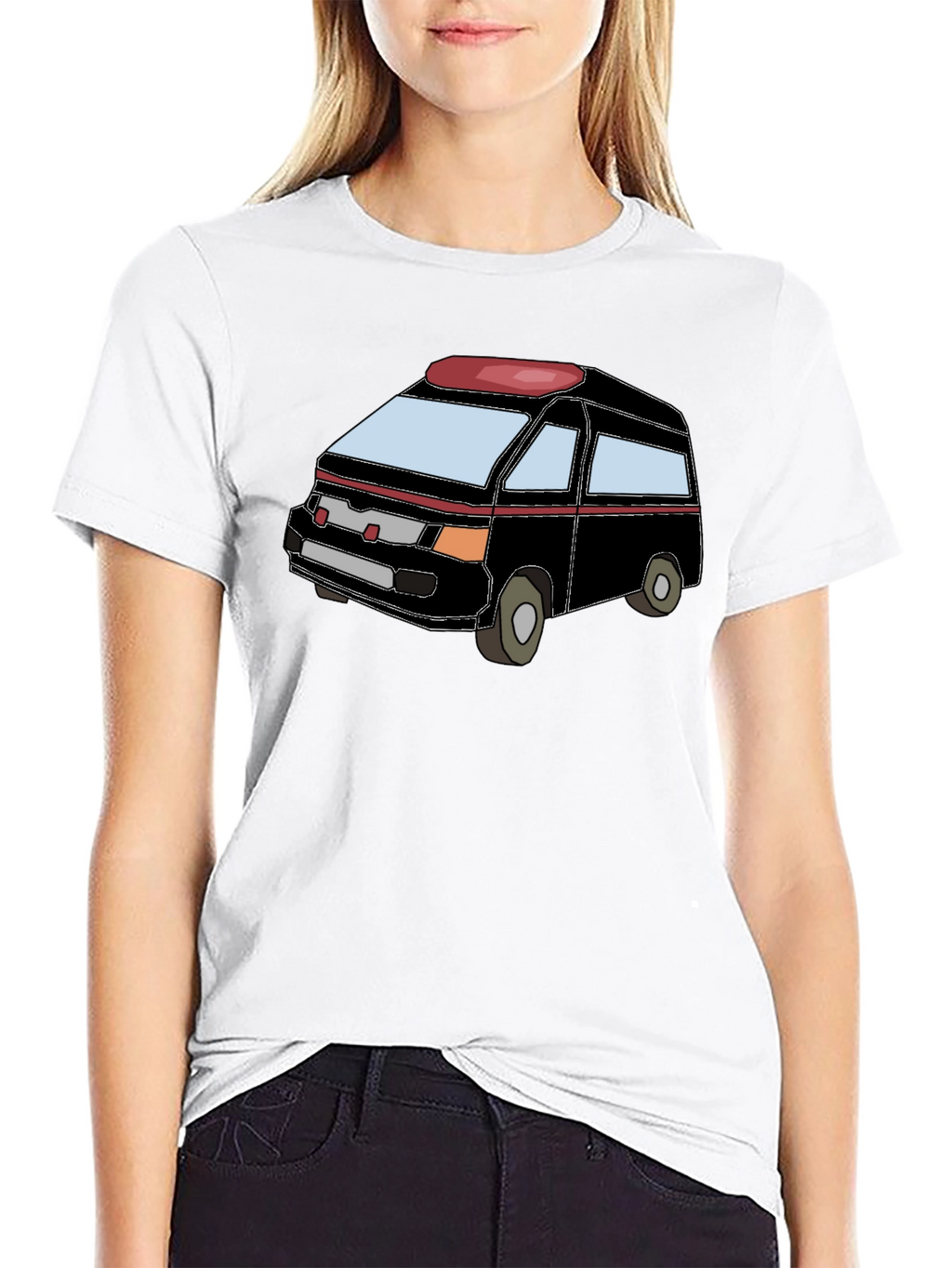 Cartoon Van Graphic Tee - Black Cotton Comfort