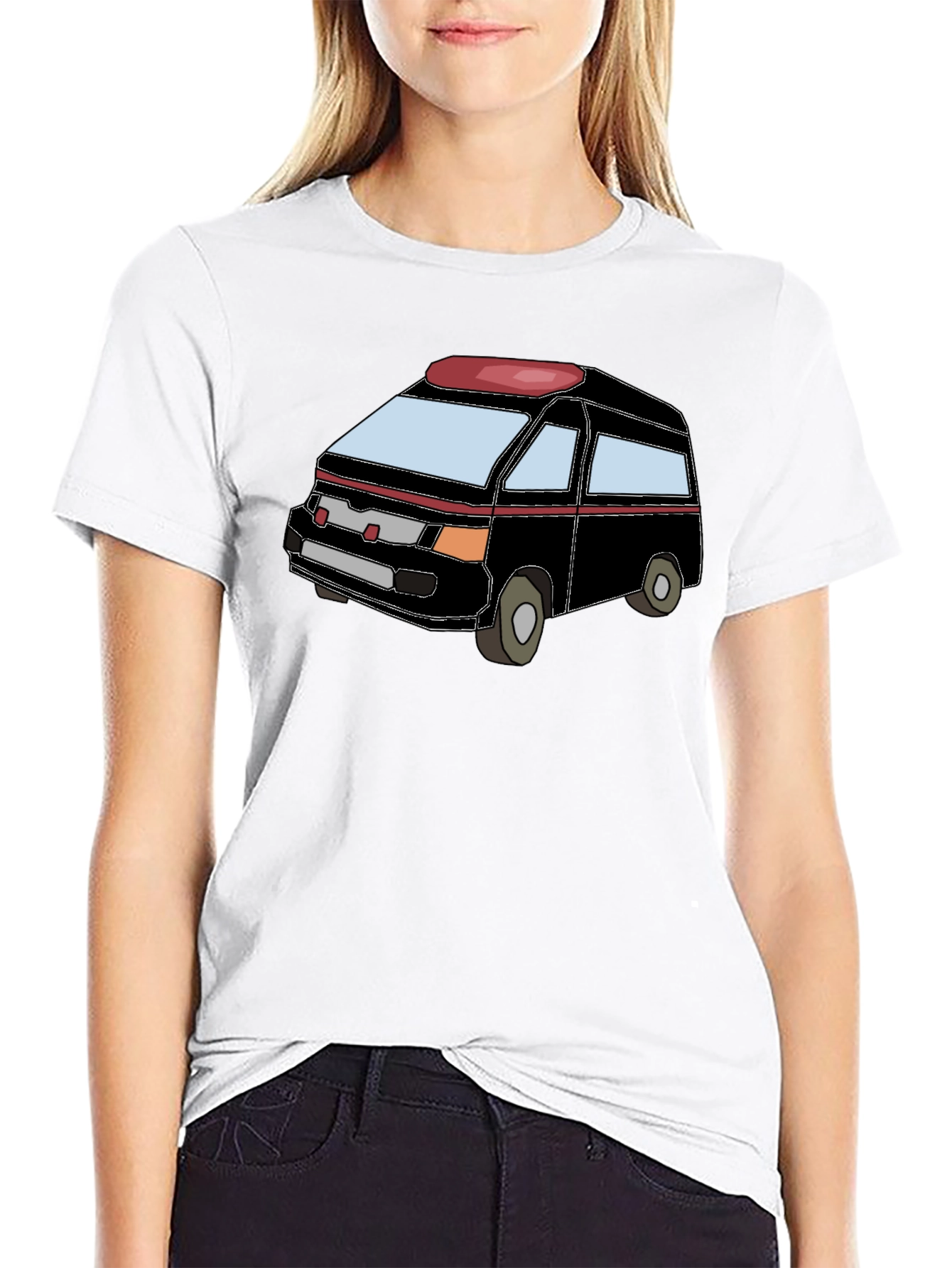 Cartoon Van Graphic Tee - Black Cotton Comfort
