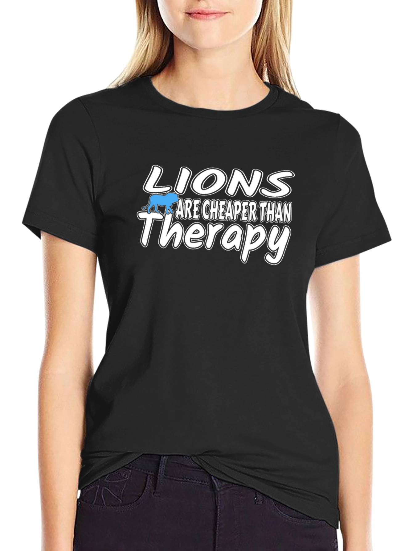 Lions are Cheaper than Therapy - Black Graphic Tee