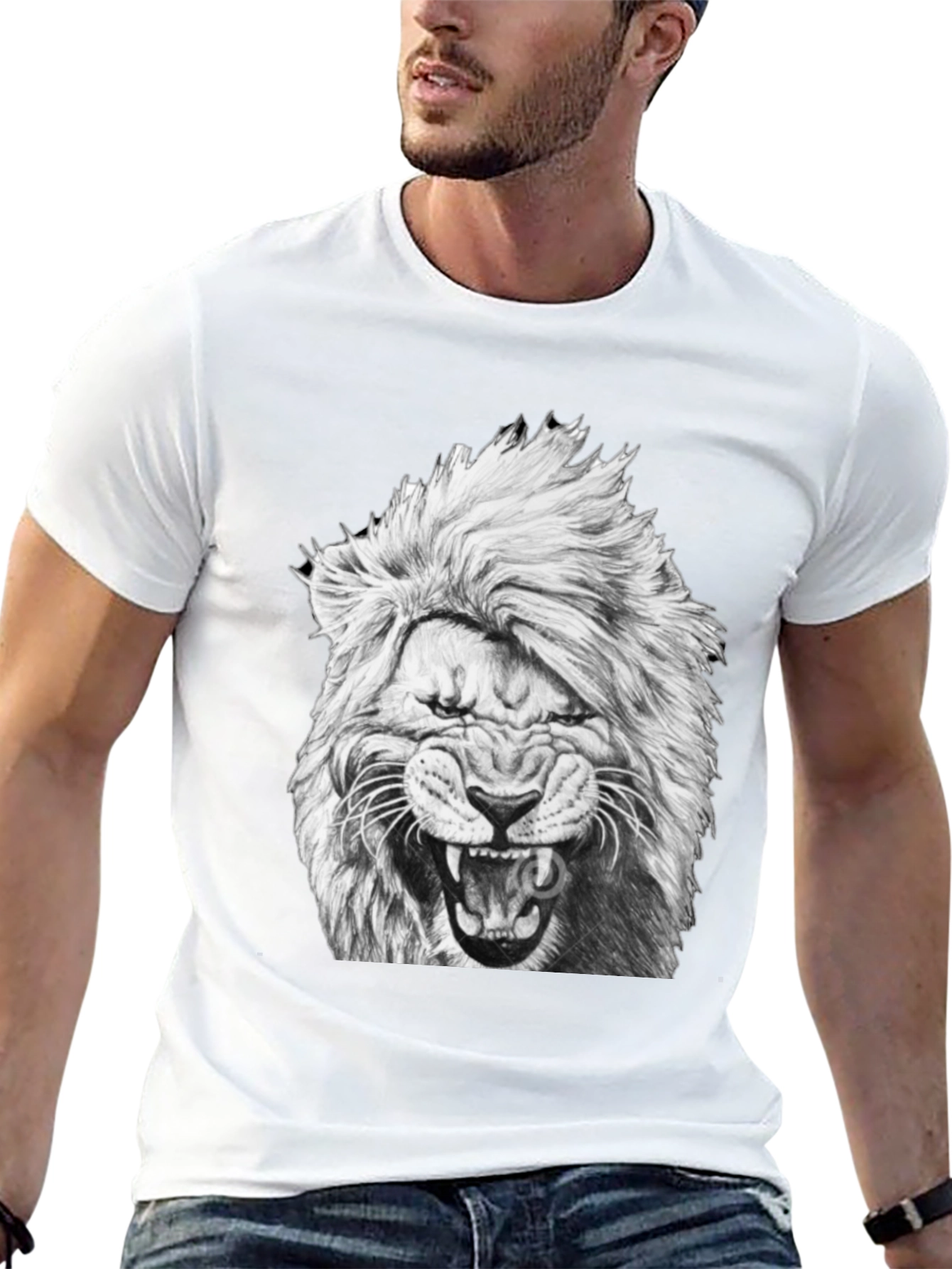 Lion Graphic Print Black T-Shirt