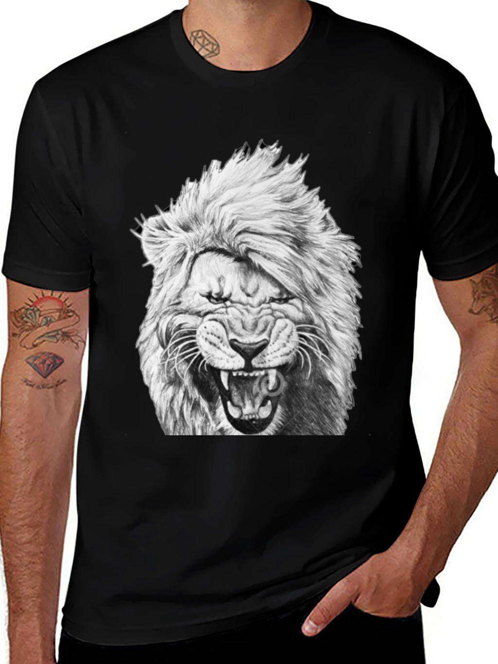 Lion Graphic Print Black T-Shirt