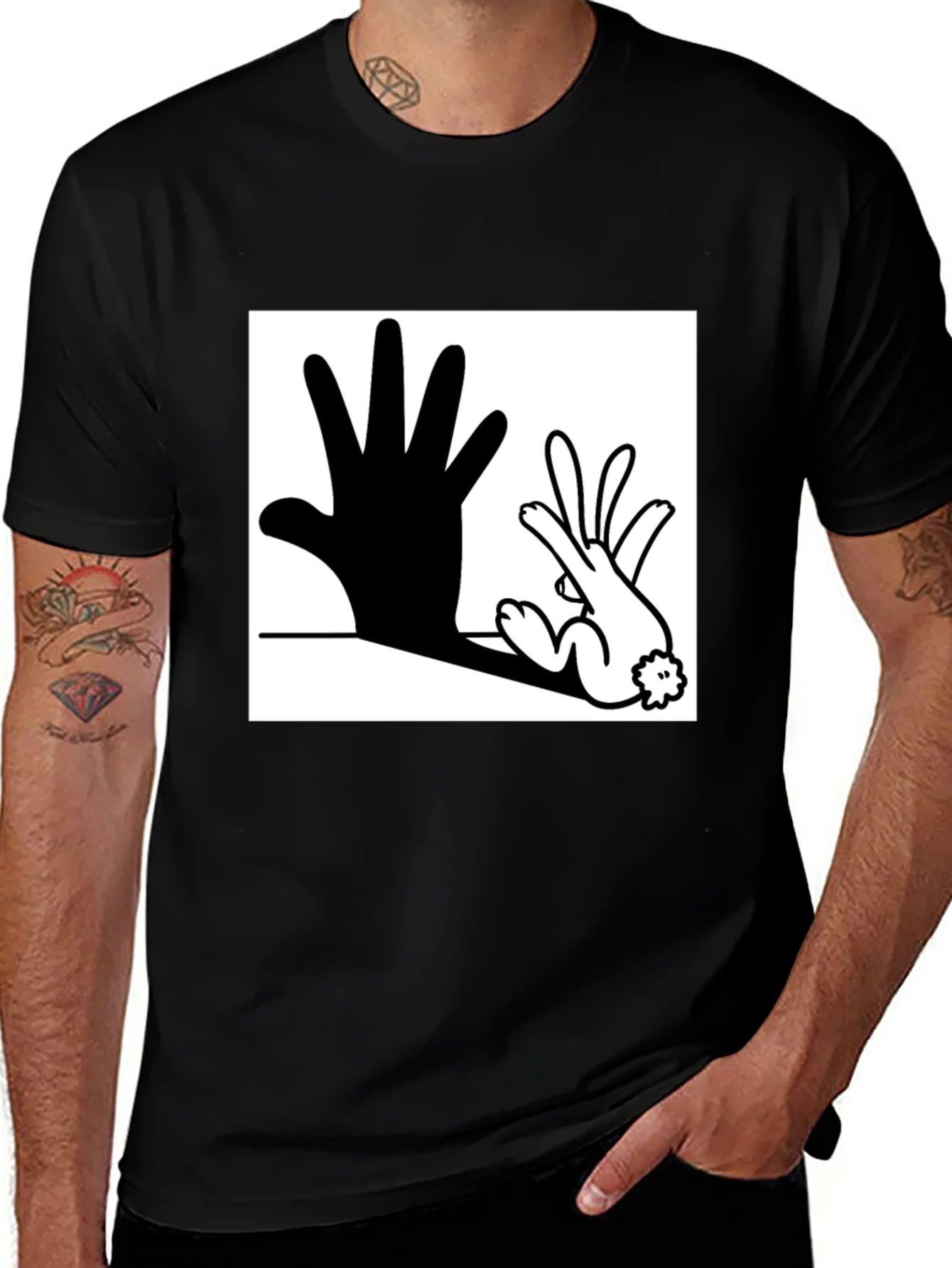 Hand Shadow Rabbit T-Shirt: Unique Graphic Tee