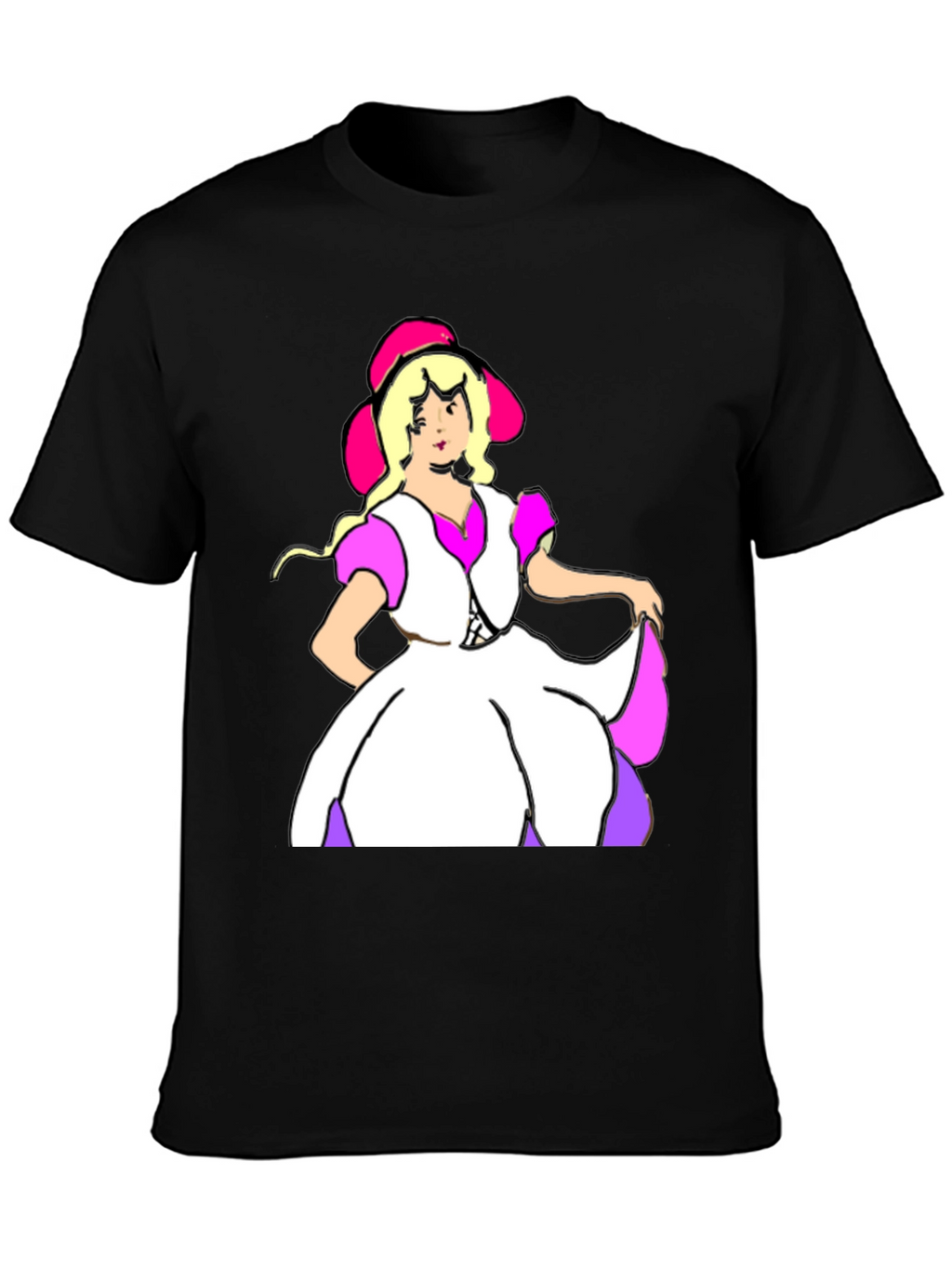 Cartoon Dress Lady Black Tee