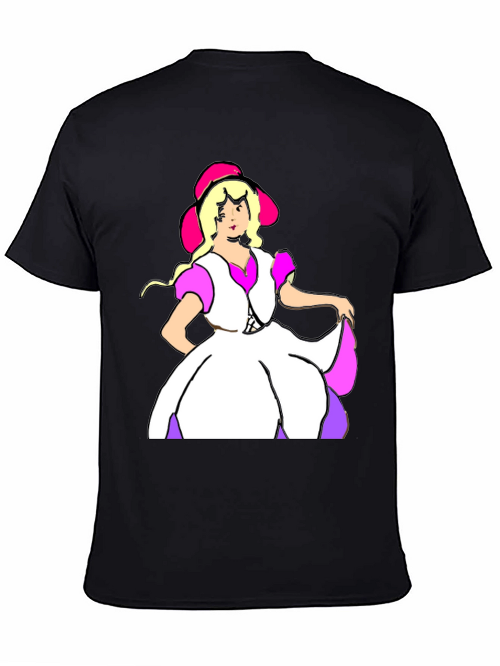 Cartoon Dress Lady Black Tee