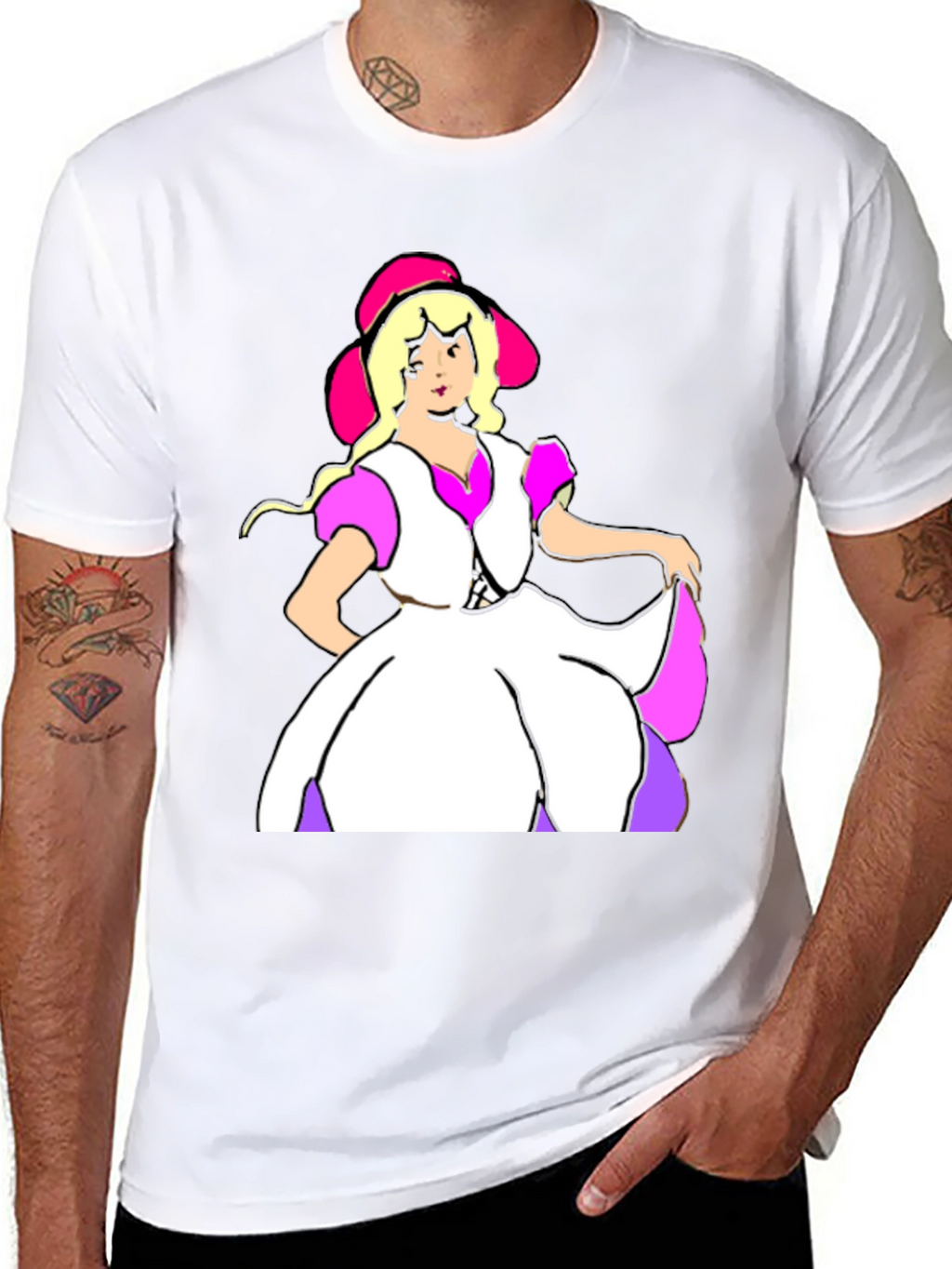 Cartoon Dress Lady Black Tee
