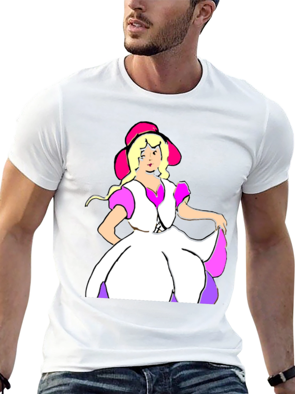 Cartoon Dress Lady Black Tee