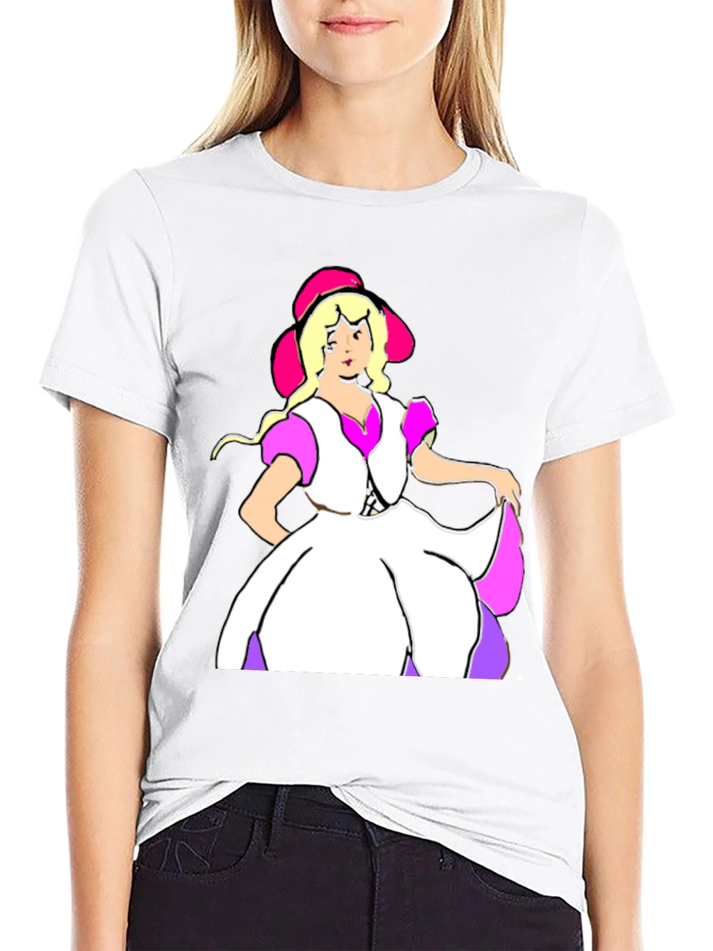 Cartoon Dress Lady Black Tee