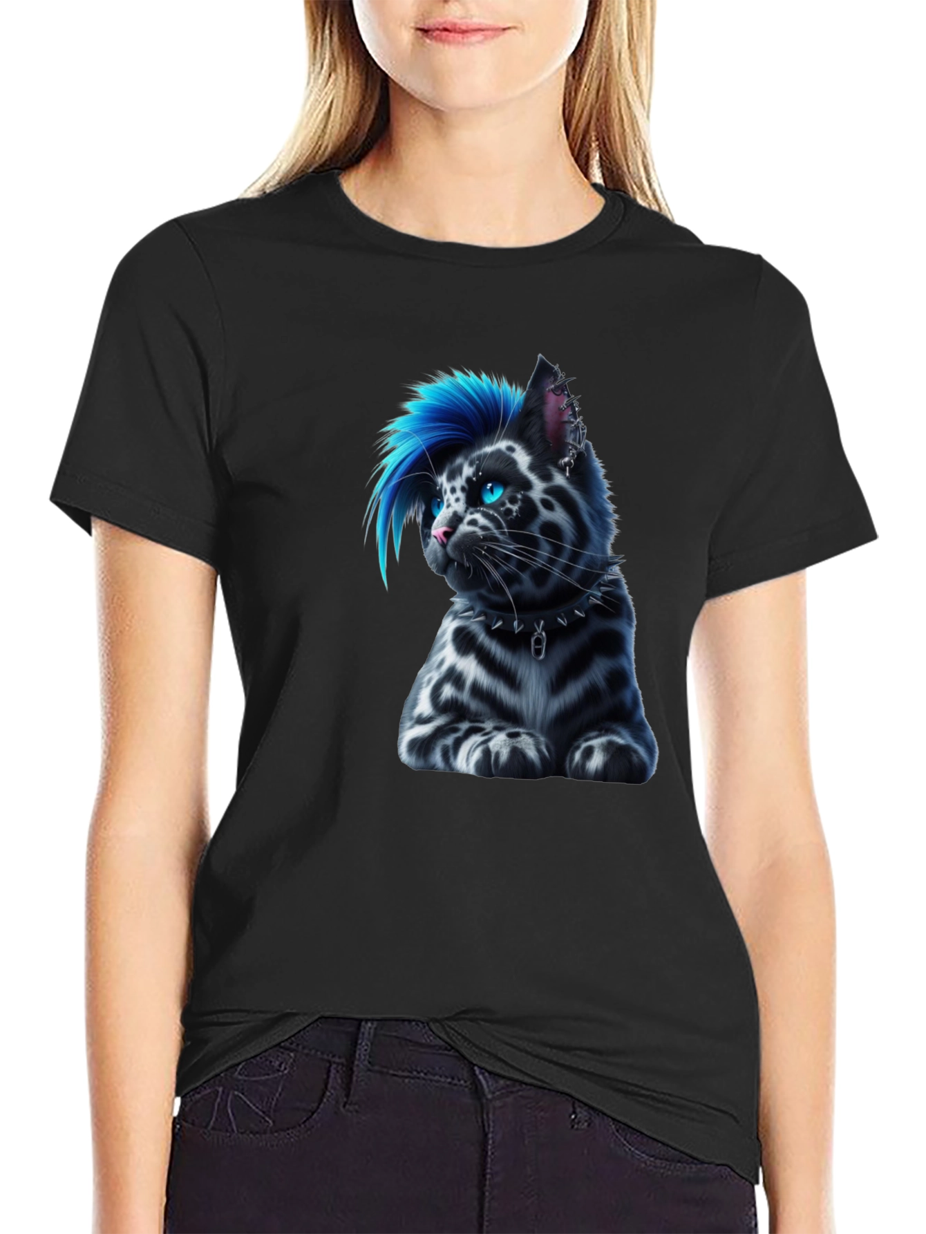 Punk Cat T-Shirt - Cool Blue Mohawk