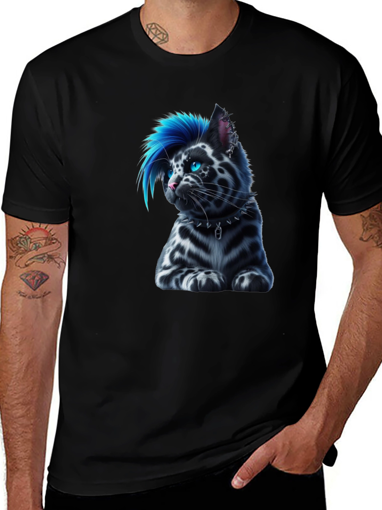 Punk Cat T-Shirt - Cool Blue Mohawk